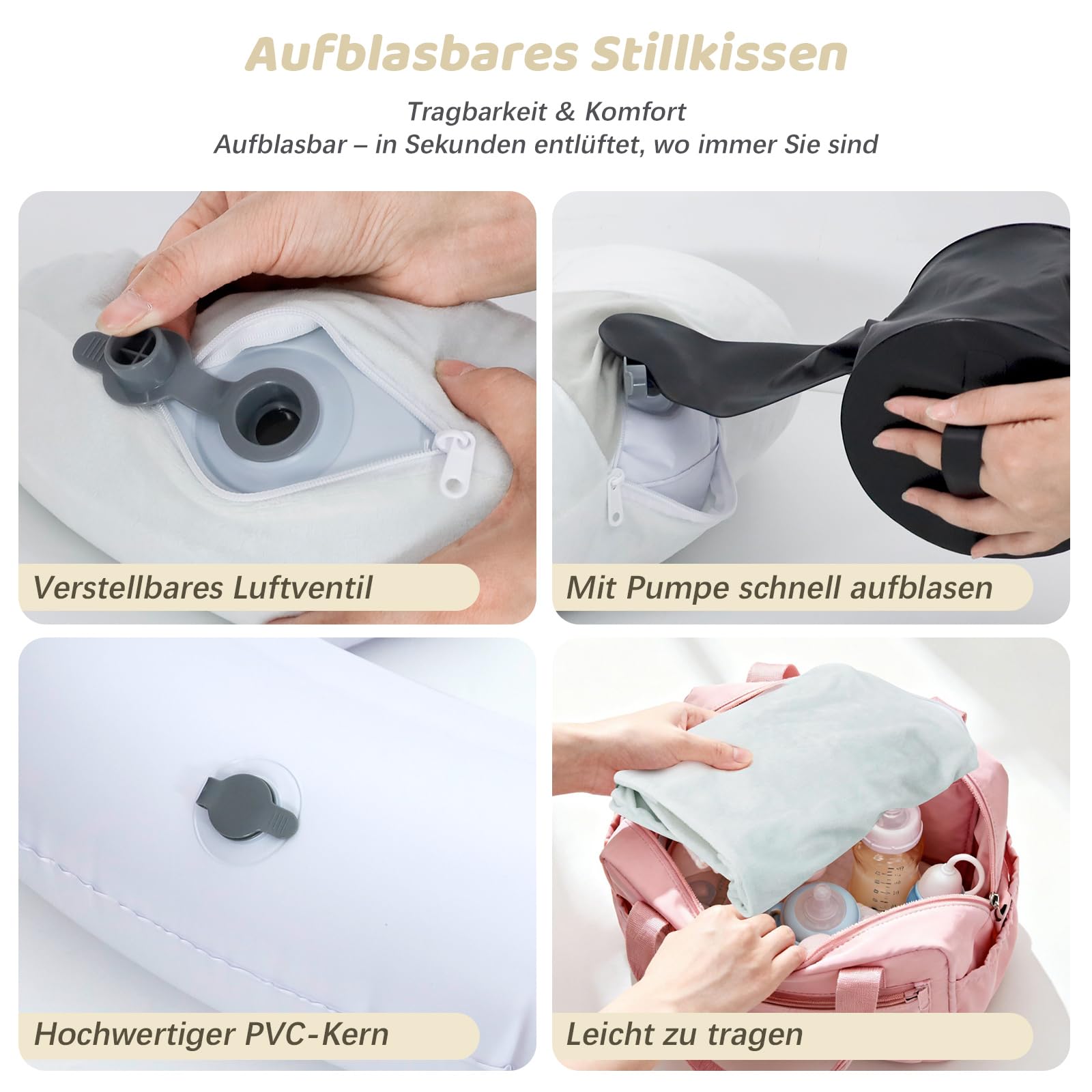 Kleines Stillkissen, Aufblasbares Stillkissen Mond Ideal für Reisen, Nursing Pillow mit Gurt für Rückenentlastung Unterstützt, Stillen und Flaschenfütterung (Grün)