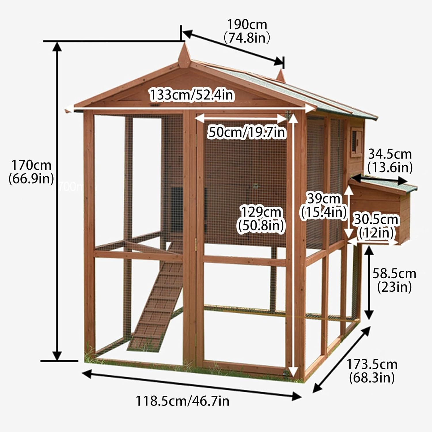 2-Story Bunny Cage, Indoor and Outdoor Rabbit Hutch with Waterproof Roof, Wooden Large Poultry Cage for Chicken Duck Guinea Pig,