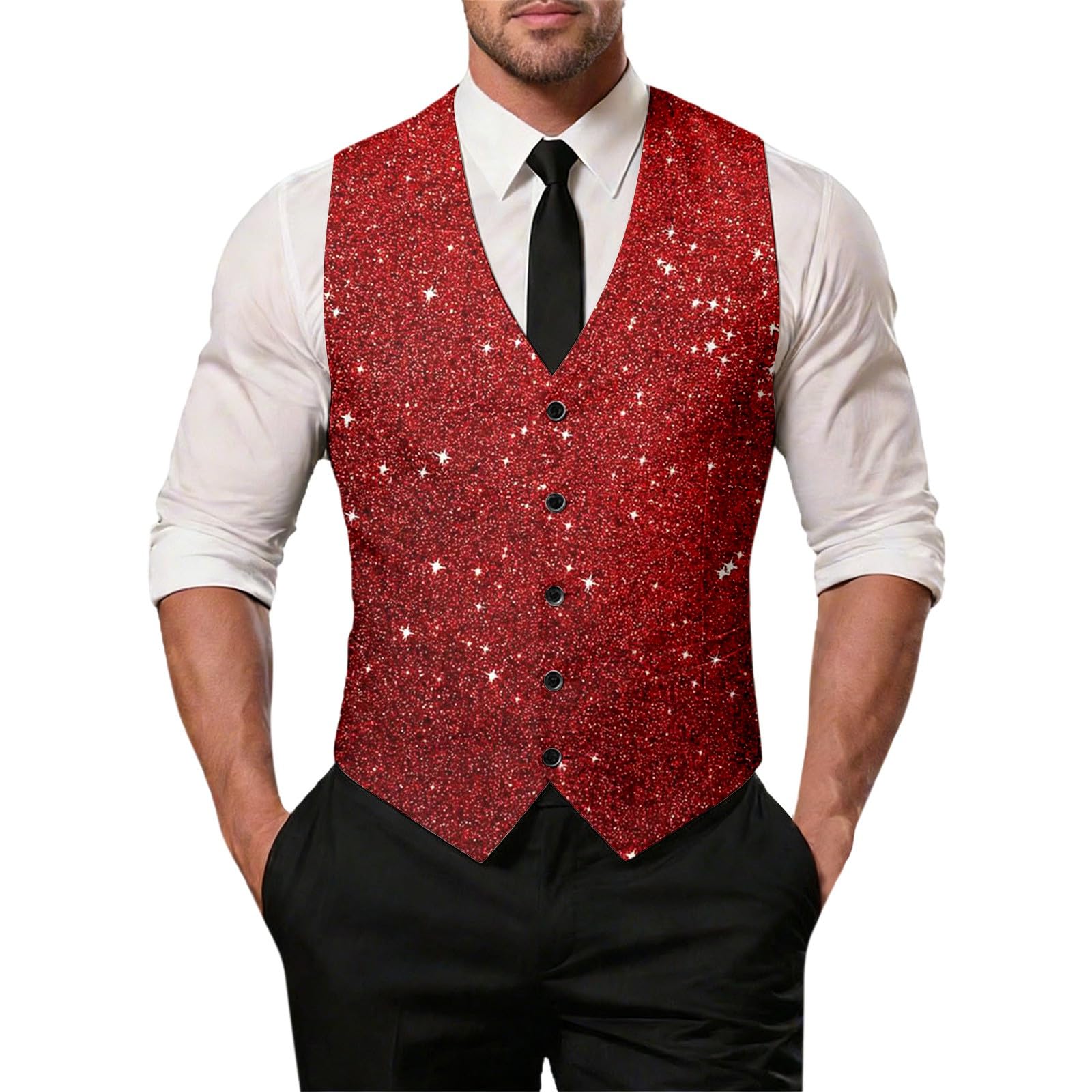 Chaleco de vestir entallado para hombre con botones elegante 7