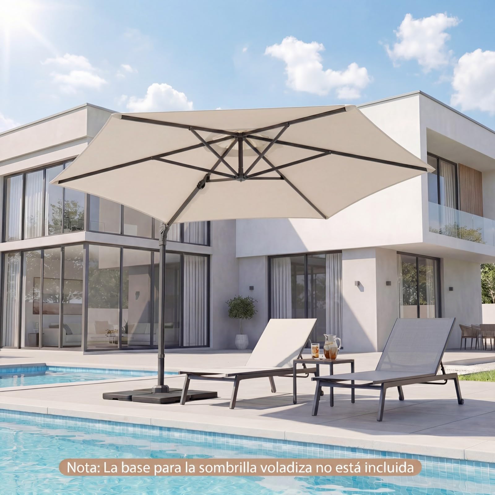 COSTWAY Sombrilla Terraza Exterior, Parasol Excentrico Jardín con Rotación de 360°, Varillas Metálicas y Base en Cruz, Parasol Colgante Exterior para Patio Terraza Piscina (300 cm,Beige)