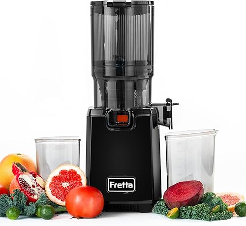Fretta Exprimidor de prensa en frío, máquina exprimidora de verduras y frutas, exprimidor de masticación con canal de alimentación grande de 5.3