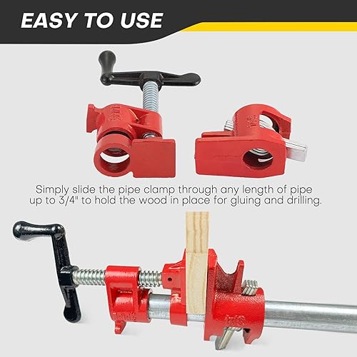 Miniatura 5 de Juego de abrazaderas para tubos de encolado de madera  Abrazaderas de tubo de hierro fundido de 34 pulgadas de alta resistencia para carpintería de
