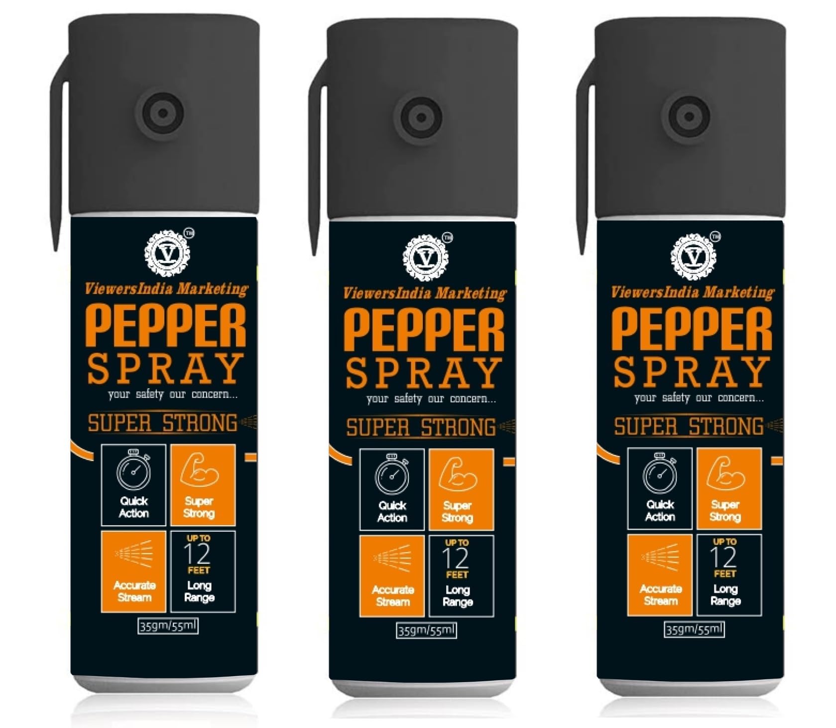 Self Defence Pepper Spray Green Chilli, V Pepper Spray, Very Strong, Protection & Safety for Men & Women, Small Pocket Size 40 to 50 Time Spray| 55ml / 35gms Each (Pack of 3) Effe. 10 to 12ft