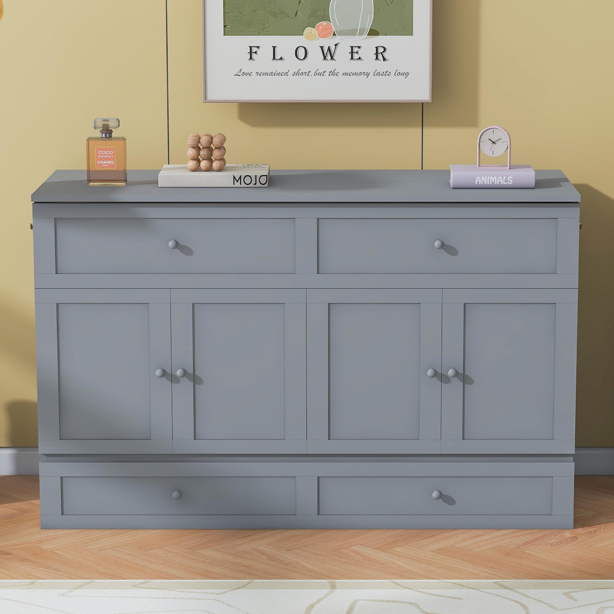 SOFTSEA Queen Size Murphy Bed Gray, Space-Saving Foldable Murphy Bed for Home Office or Guest Room, Murphy Bed Chest Que