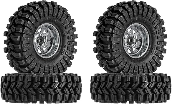 INJORA 1.0 Beadlock Wheel Tires Set -3.78mm Offset Wheel Rims for 1/18 1/24 RC Crawler Car Axial AX24 SCX24 FMS FCX24 TRX4M,Silver(W1004-T1014)