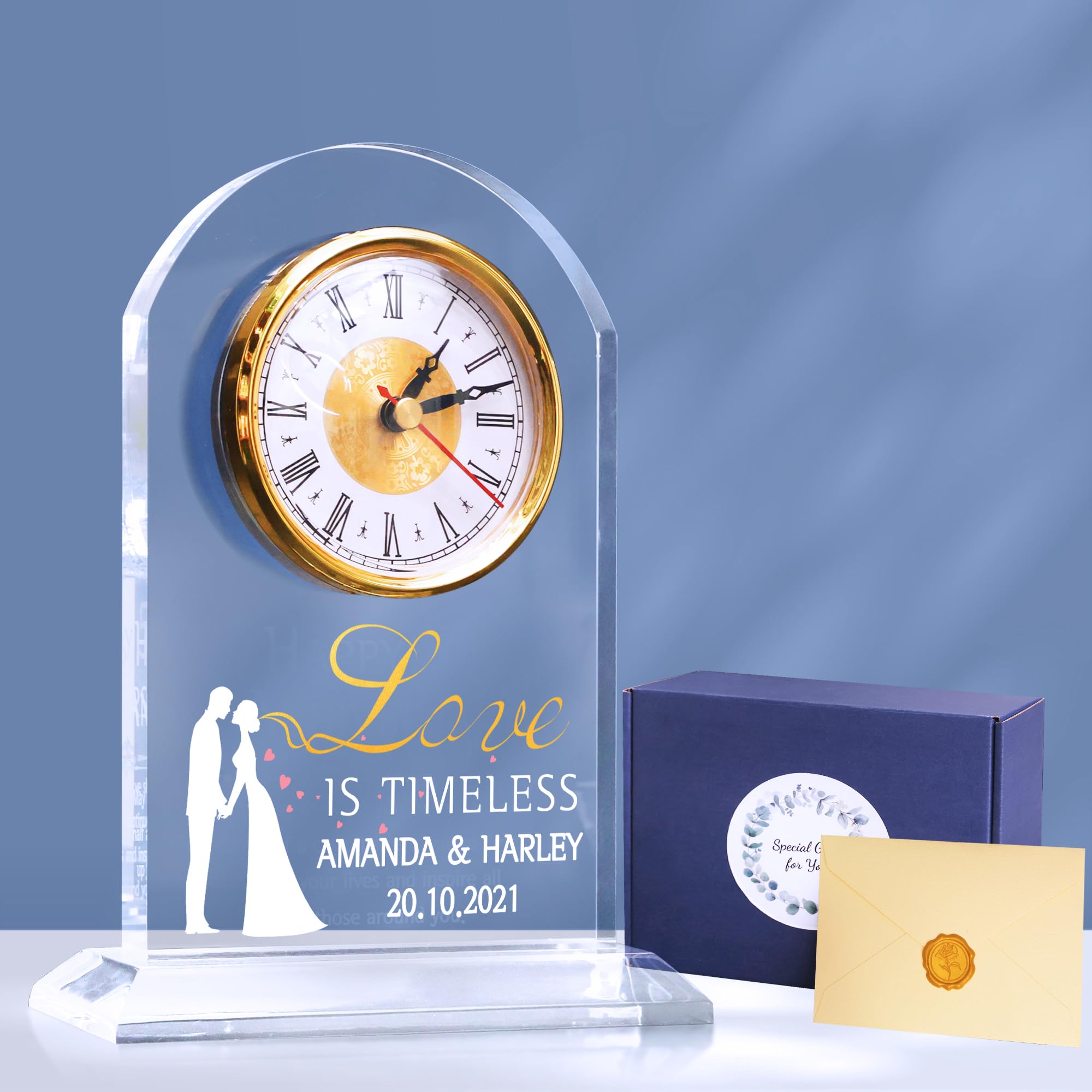 OkiyiD 50th Anniversary Wedding Gift, Anniversary Quartz Clock, Desk Table Clock, 50 Years of Marriage, Golden Wedding for Couple, Parents, Grandparents (Custom Option 1)