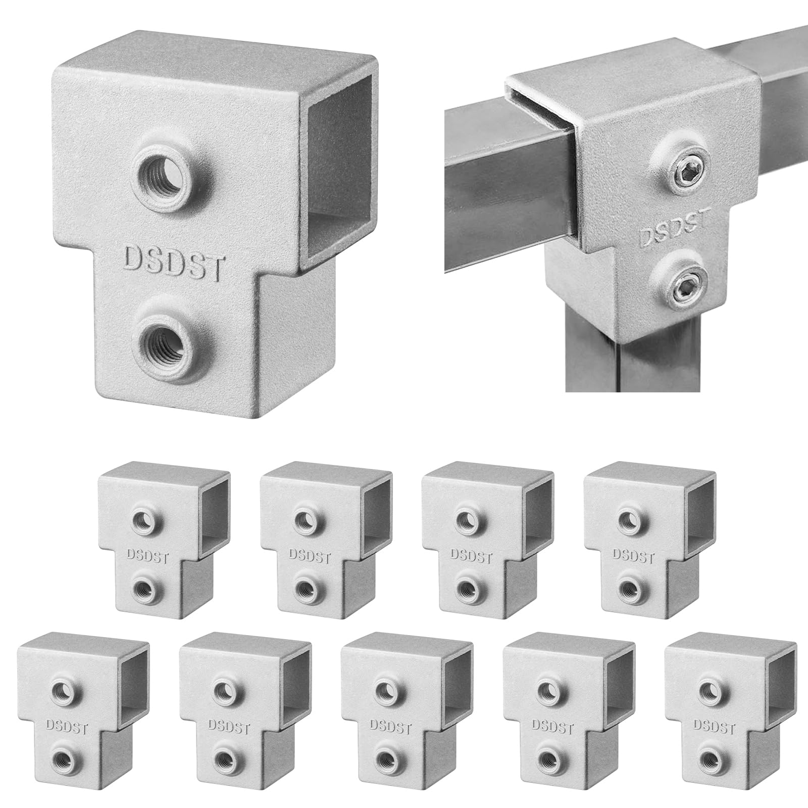 Doodlream 10 Pack 25mm Square Tube Connector, 3-Way T Shaped Aluminum Alloy Tube Corner Coupler, Vertical Structural Pipe Fixed Joint, Tubing Clamp for Shelf, Rack, Fence, Railing