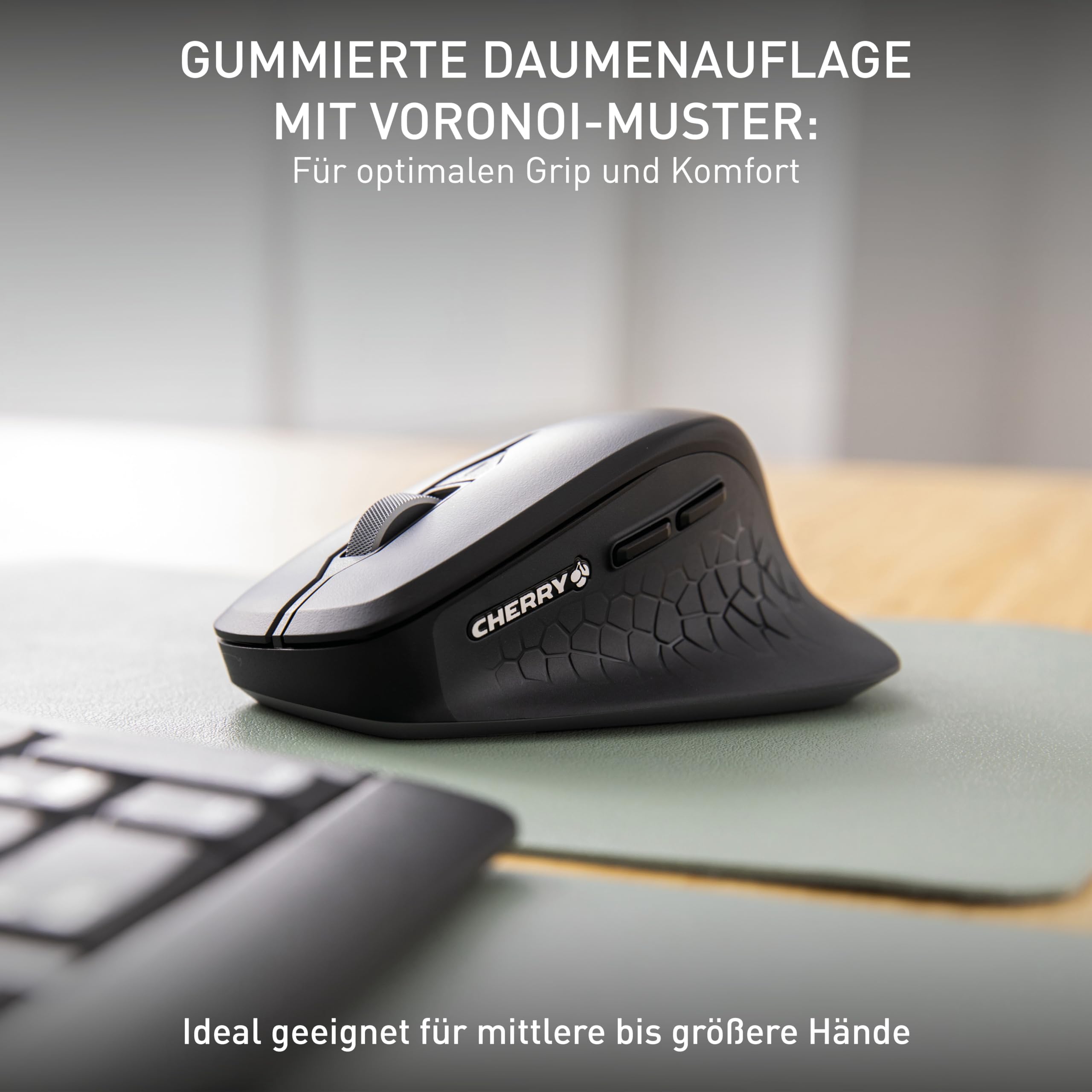CHERRY Stream Mouse Comfort, Kabellose Ergonomische Maus, Schwarz