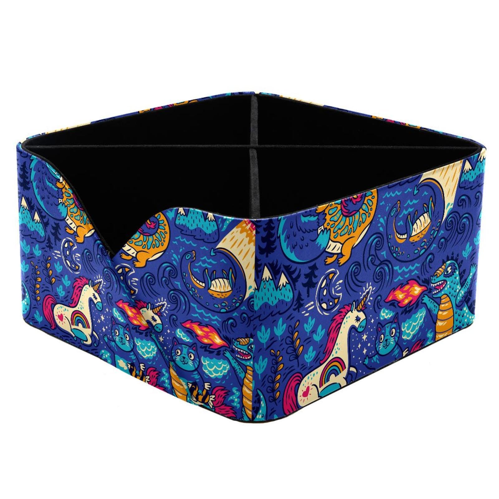 KengjuTesu Fantastic Animals Dragon Unicorn Cat Mermaid UFO Desktop Organizer Pen Holder, Rectangular Pencil Cup for Office, Study and Makeup Stations