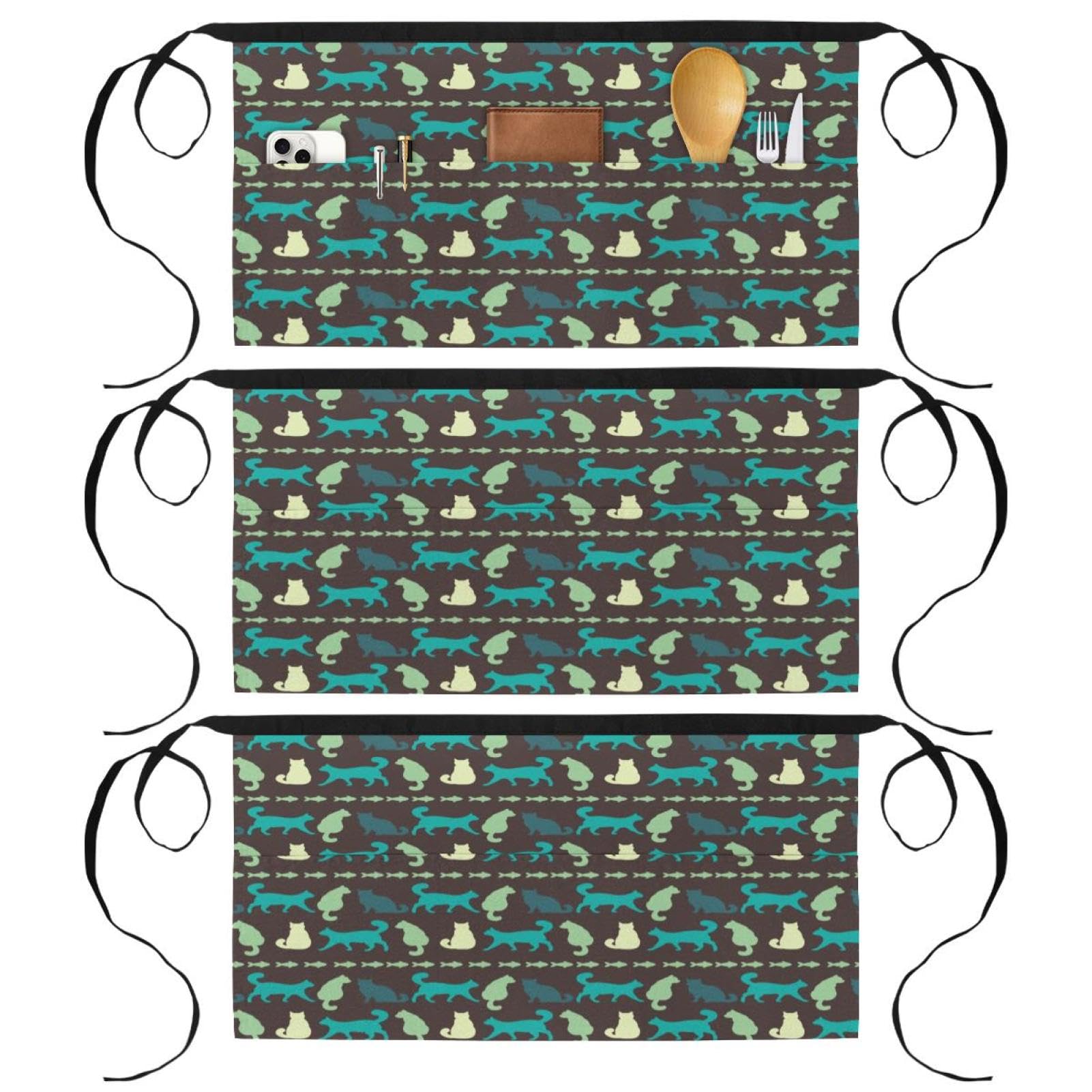 Tabliers courts de chef chat demi-tablier de cuisine bistro avec 3 poches lot de 3 - 8