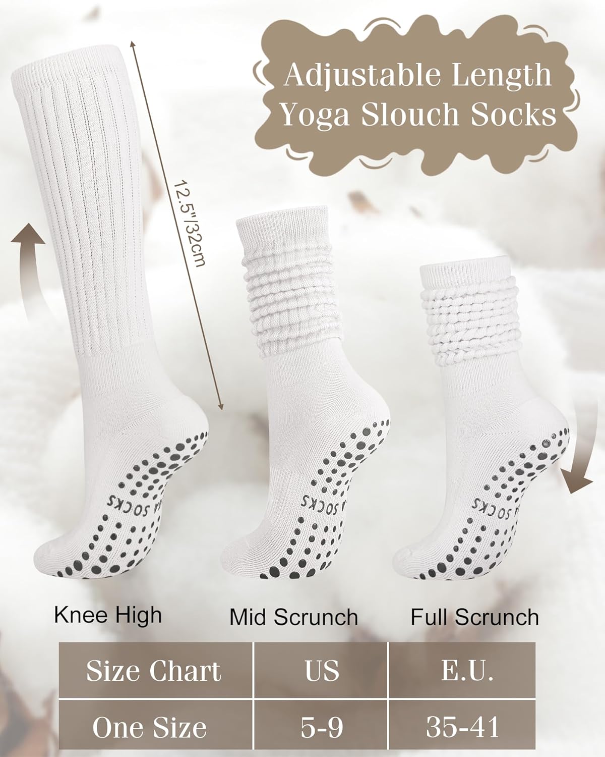 YSense 4 Pairs Pilates Socks with Grips for Women Non Slip Long Slouch Socks Yoga Grippy Sock Slouchy Barre Hospital Slipper - Image 3