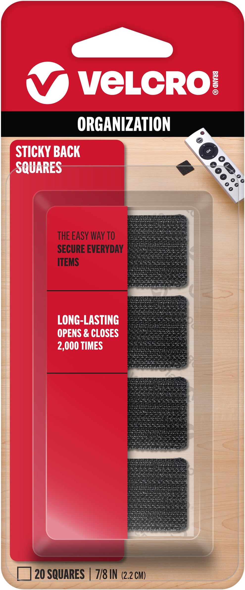 Velcro Brand Mounting Squares | Pack of 20| 7/8 Inch Black | Adhesive Sticky Back Hook and Loop Fasteners for Home, Office or Crafting | Strong Secure Hold