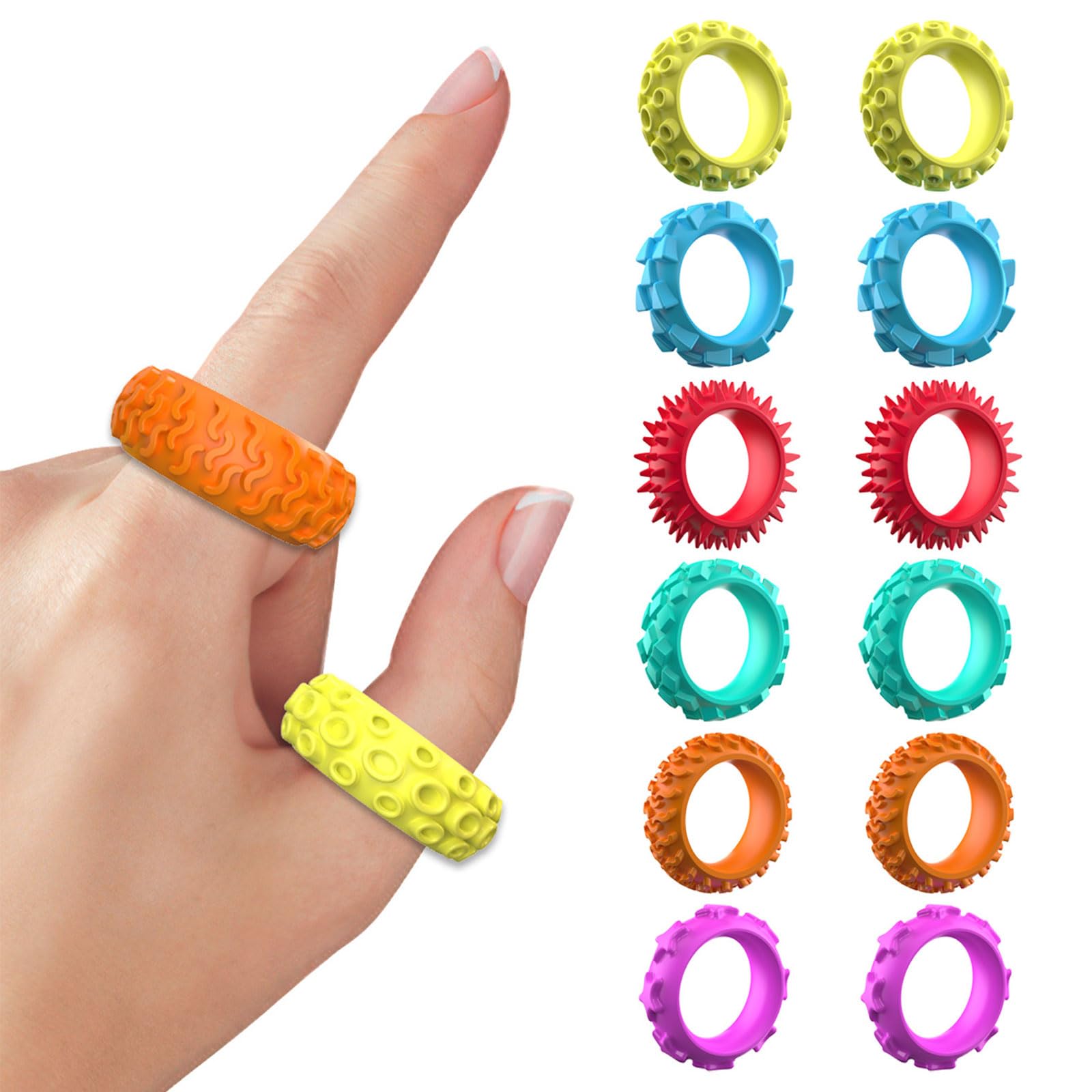 BelleVive 12-Pack Fidget Toys for Children, Fidget Rings, Sensory Rings, Sensory Toys for Children with Autism, Quiet Fidgeting to Ease Anxiety in the Classroom, 6 Colours