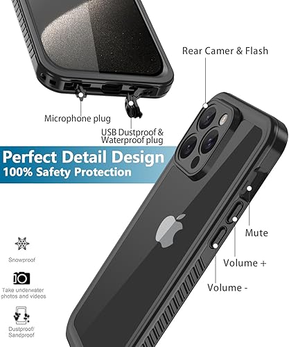 Miniatura 5 de Diverbox Funda para iPhone 15 Pro de 10 pies impermeable a prueba de golpes a prueba de caídas a prueba de caídas a prueba de polvo protector de