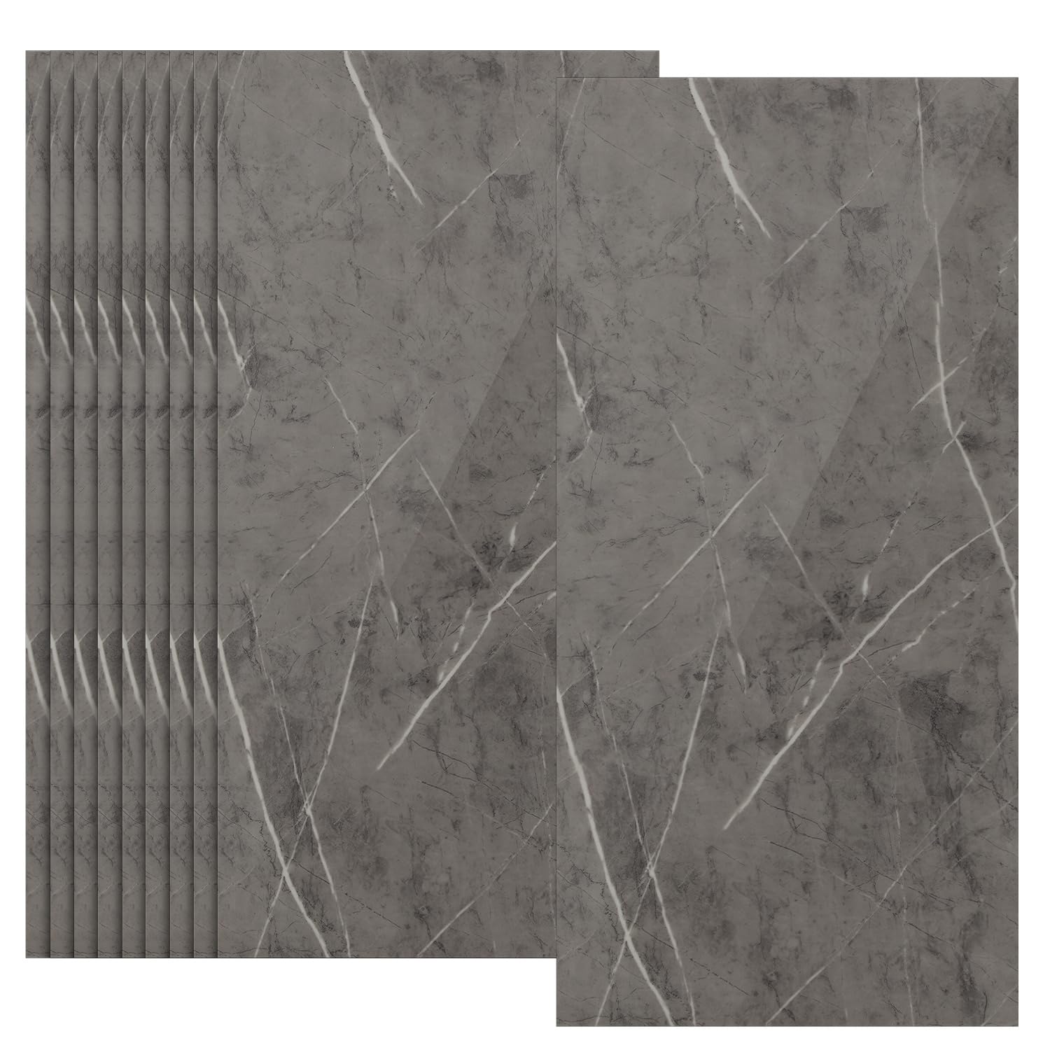 Lot de 10 panneaux muraux 3D aspect marbre - Gris flash - 30 x 60