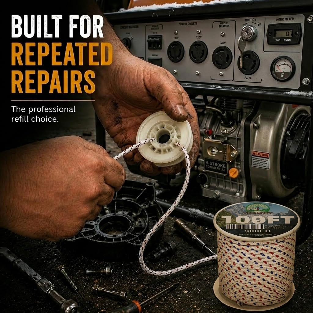 Cuerda de arranque de retroceso de alta resistencia, 5 mm x 100 pies, cable de tracción resistente para Briggs & Stratton, Honda, generador, cortacésped, soplador de nieve