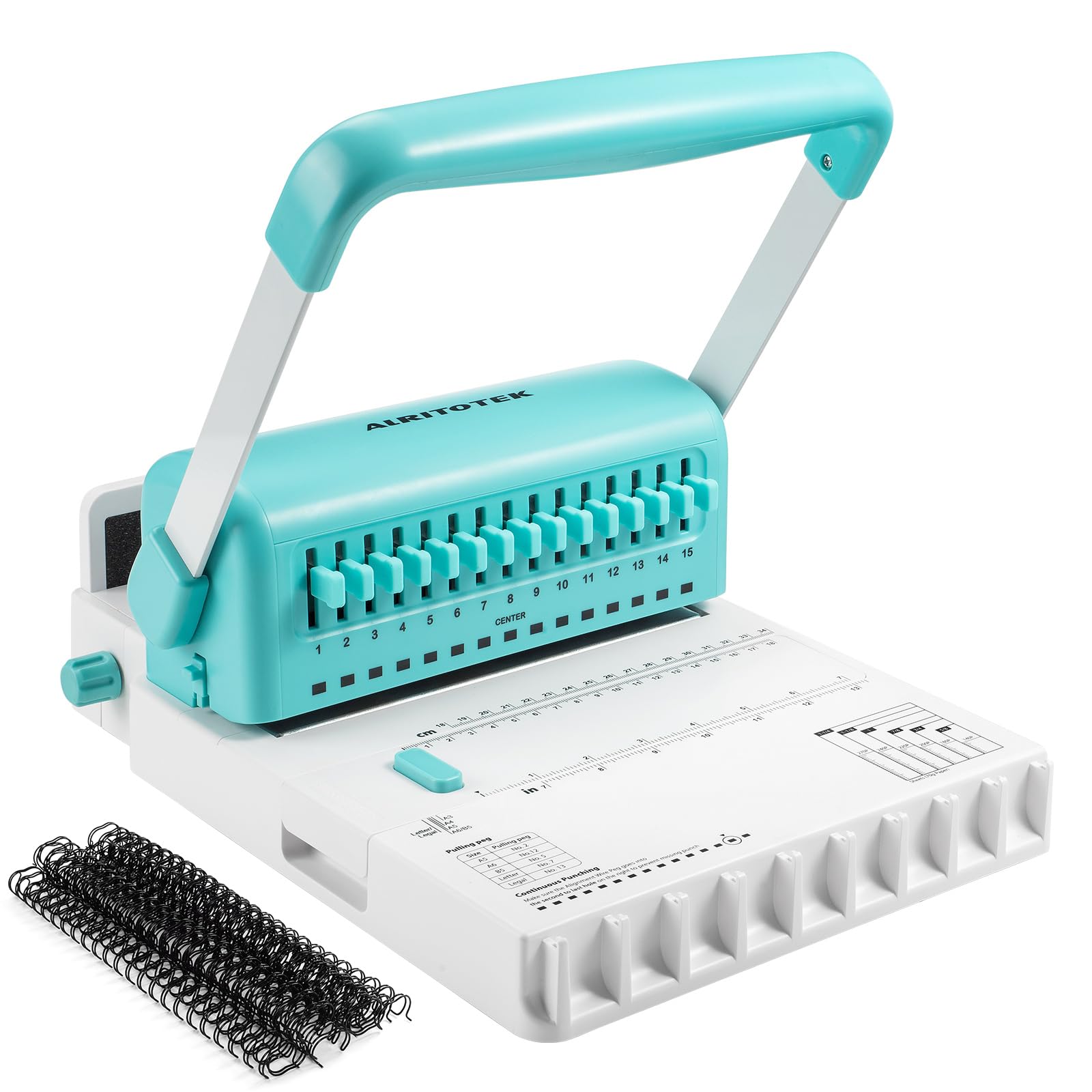 Rilegatrice professionale passo 2:1 con 15 fustelle disinnestabili, capacità perforatrice da 20 a 25 fogli, kit di rilegatura portatile con 10 fili da 1,6 cm, perfetta per quaderni, riviste, album e