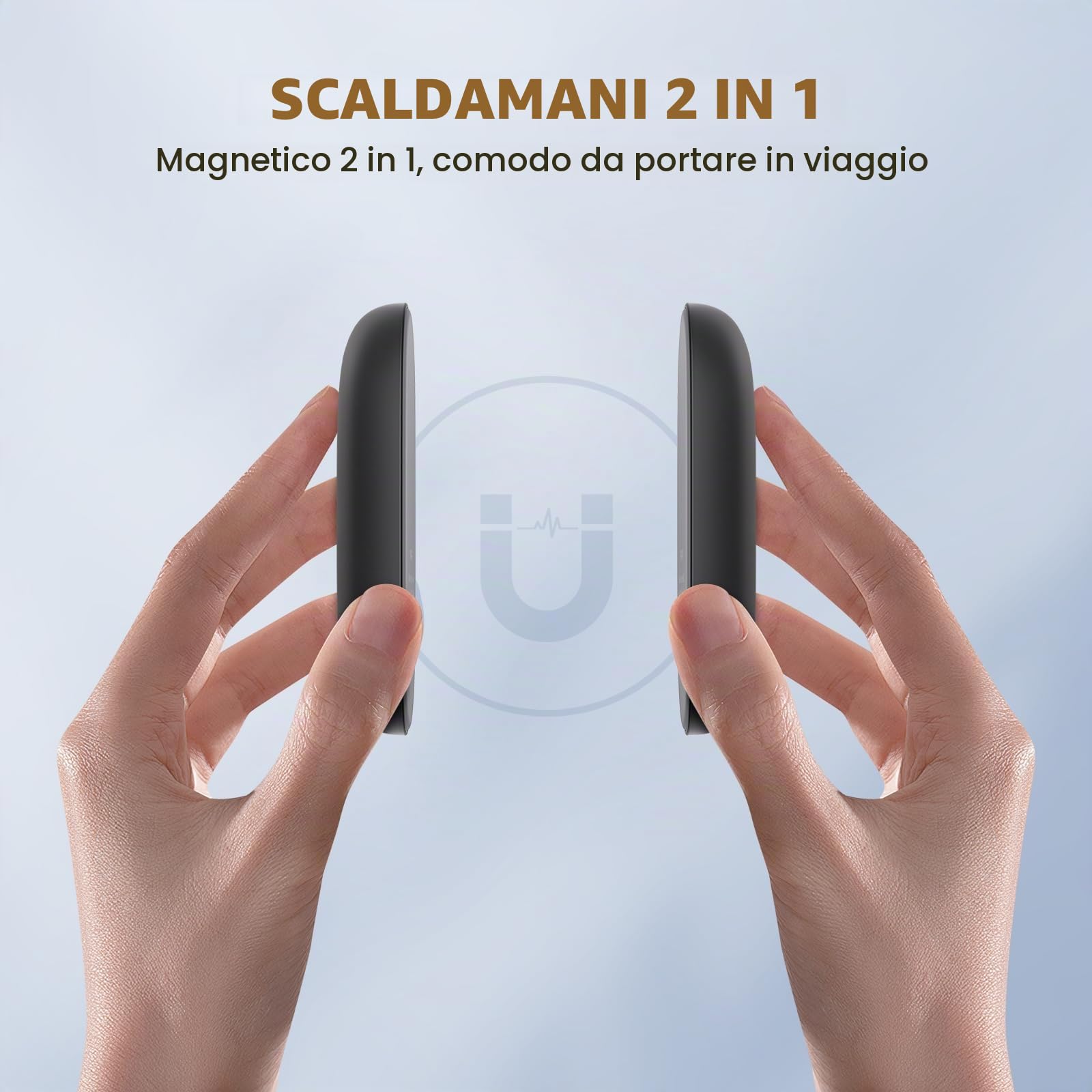 Set 2 scaldamani elettrici – divisibili a magnete, riutilizzabile, riscaldamento express, ricaricabili USB con laccetto, 8 ore compatto per bambini, sci e outdoor inverno
