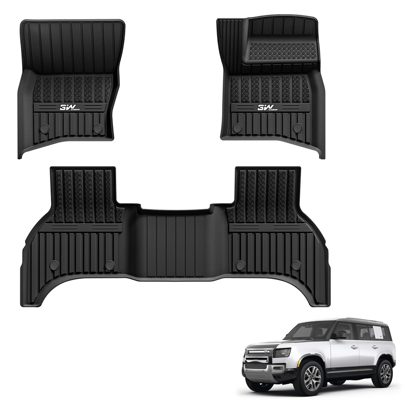 3W Floor Mats Fit for Land Rover Defender 110 2020-2025 (Not for 7 Seat or PHEV), All Weather Pet Dog Friendly TPE Car mats for LR L663, Waterproof Anti-slip Floor Liner Easy to Clean Car Accessory