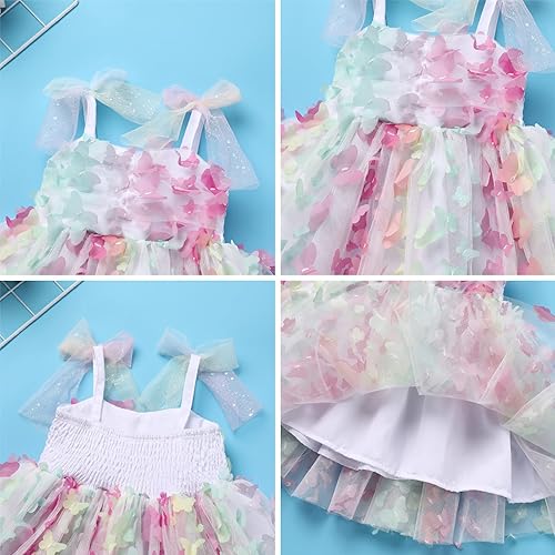 Miniatura 5 de ODASDO Vestido de fiesta de cumpleaños para niñas pequeñas, con lazo, tirantes delgados, tutú de tul, vestido de princesa, concurso de fiesta,