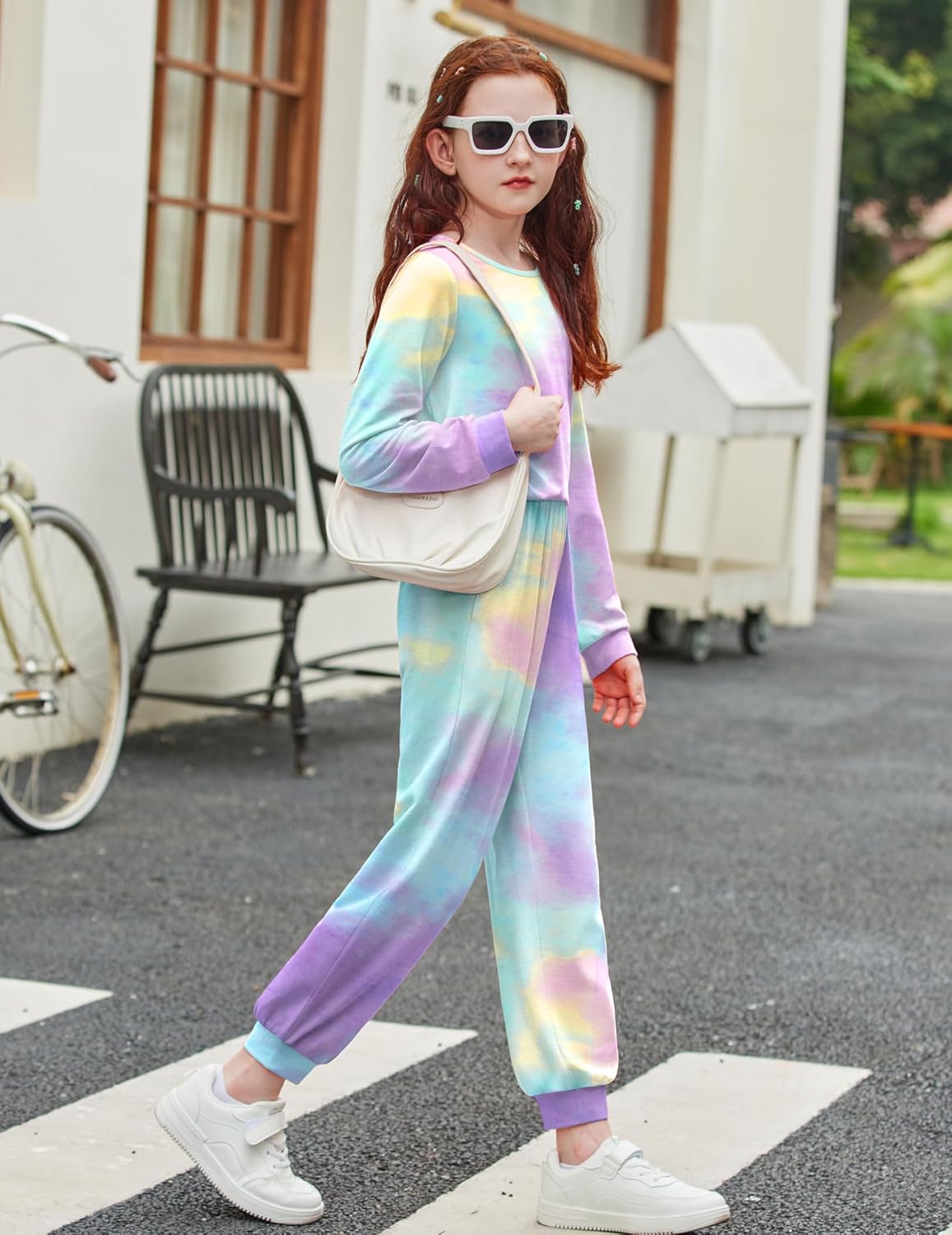 Arshiner Girls 2 Piece Outfits Fashion Tracksuits Long Sleeve Pullover Sweatshirt and Sweatpants Jogger Set with Pockets Purple&blue&yellow 9-10 Years image 5 of 6 B0FBRD674Z