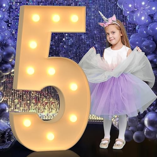 Miniatura 235 de Números iluminados grandes de 4 pies, números de marquesina 2 para decoraciones de cumpleaños de 21 para niños y niñas, números gigantes iluminados