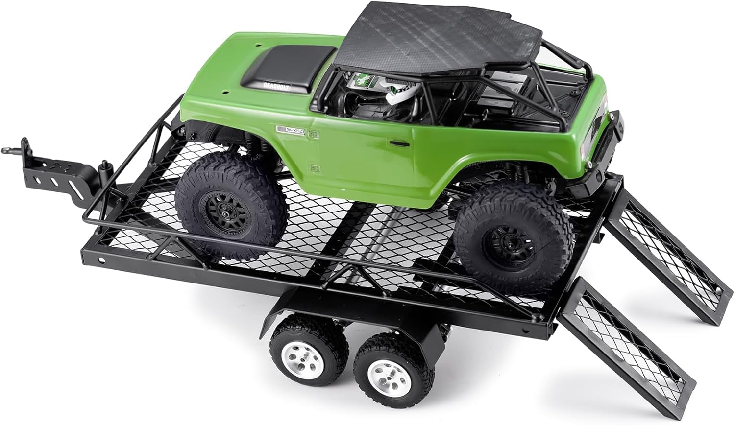 1/24th RC Car Flat Bed Vehicle Trailer with Metal Hitch Mount for AXIAL SCX24 RC Crawler Car Upgrade Parts (A Style)