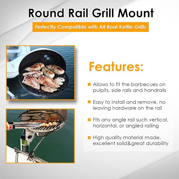 Round Rail Grill Mounting Hardware Kit for Standard 7/8 or 1 Rails, Compatible with All Kettles Grill A10-080
