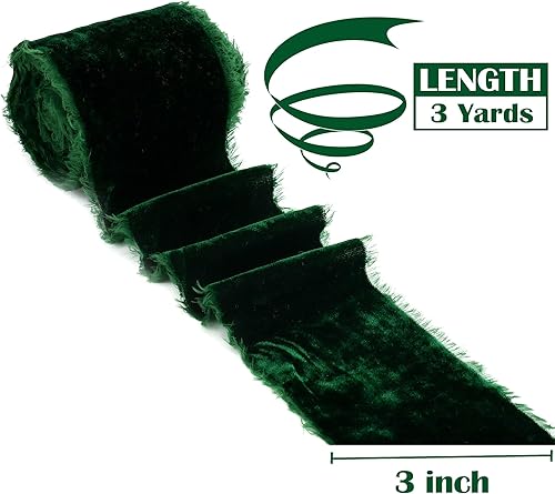 Miniatura 2 de MEEDEE Cinta de terciopelo verde de 3 pulgadas con flecos de seda para coronas, ramo de flores, banda de vestido, baby shower, decoración de boda (3