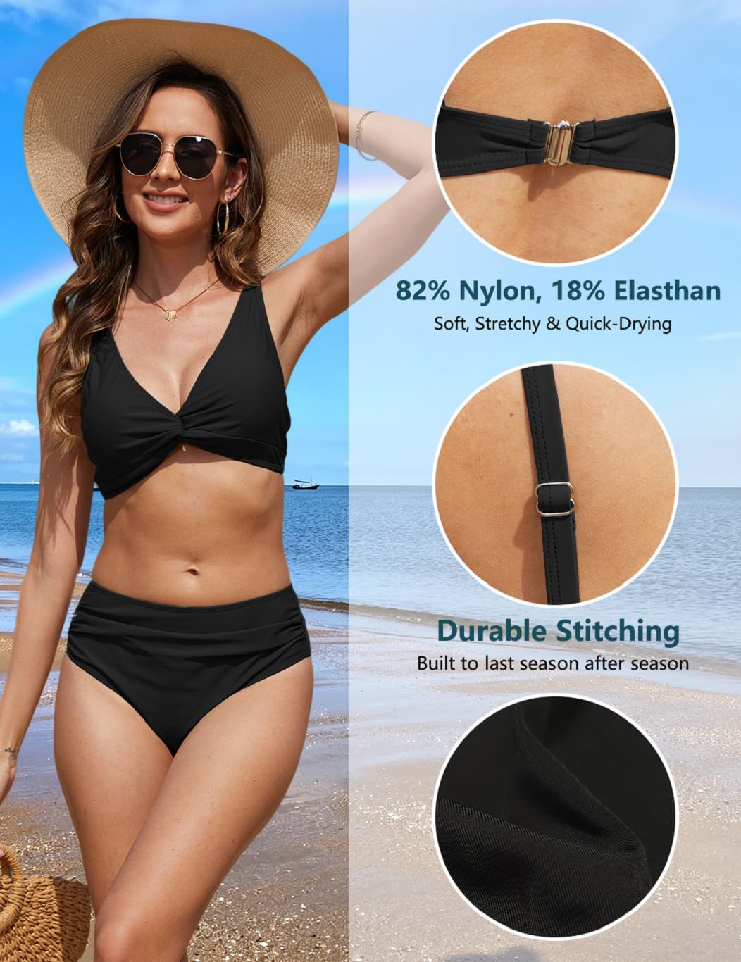 Yutdeng Bikini Mujer Braga Alta Bañador Dos Piezas Reductor Barriga Bikini Push Up con Relleno Crossover Cuello V Conjunto Bikini Alto Vientre Plano Traje de Baño Mujer 2 Piezas Ropa de Baño — view 4