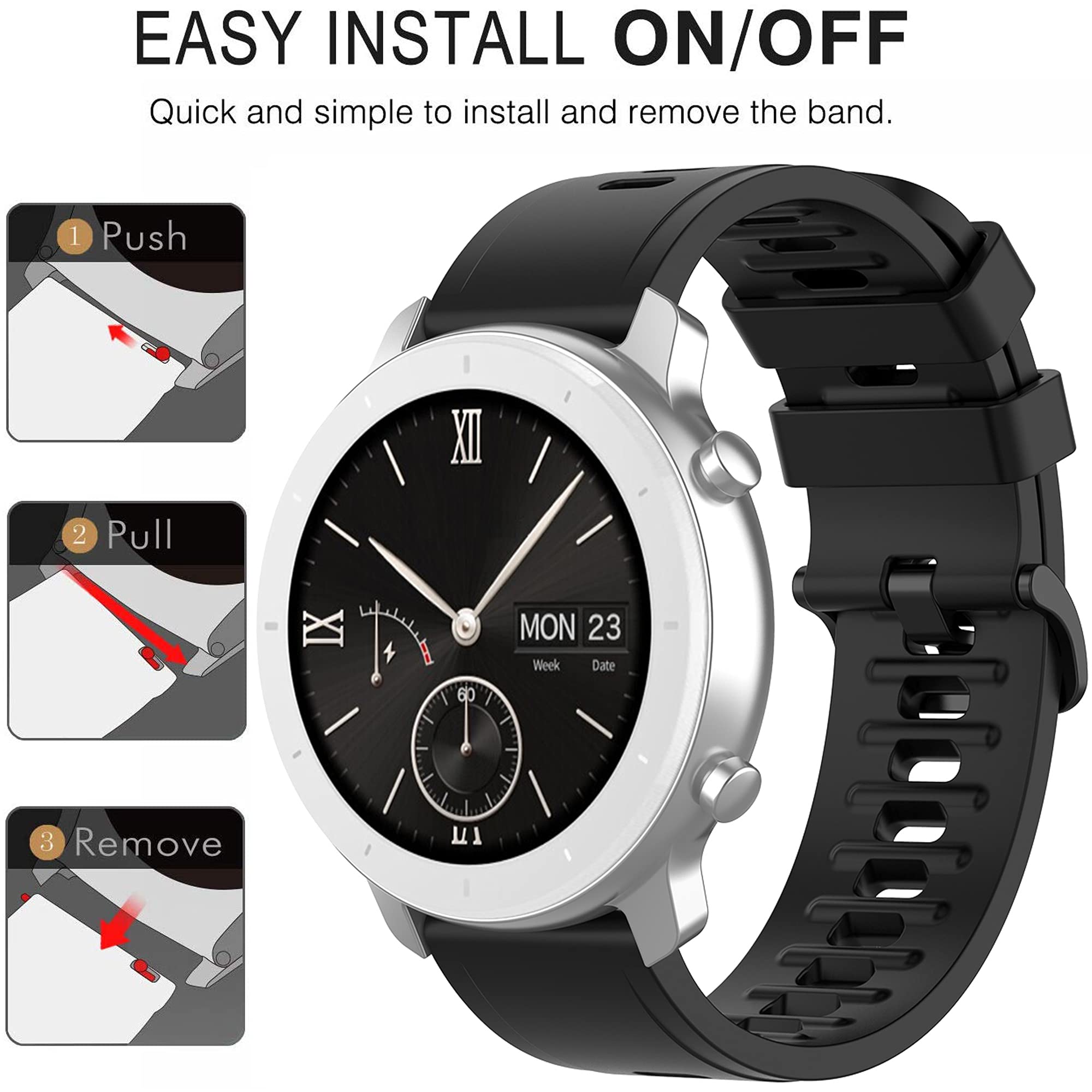 Ersatzarmband Für Amazfit GTS/GTR/Bip – 20 Mm, Silikon, Schneller Wechsel