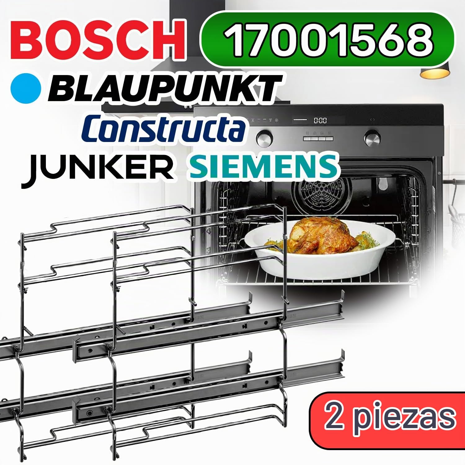 Rails Telescopiques Horno 2 Niveaux 17001568 para Bosch - MADE IN GERMANY