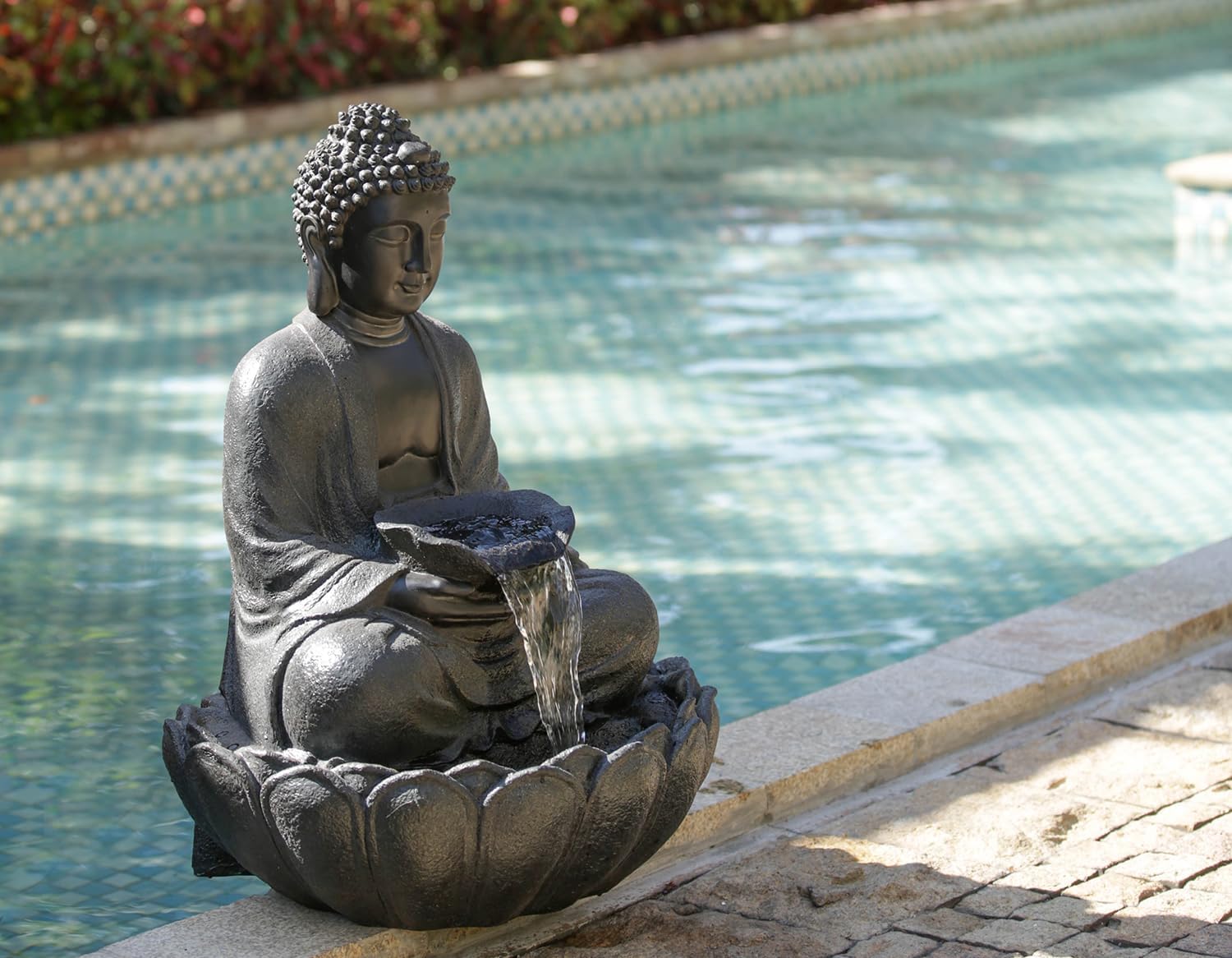 28' H Outdoor Buddha Waterfall Fountain, Freestanding Relaxing Water Feature, Asian Zen Fengshui Decor for Patio, Garden, Backyard, Deck & Home, Ideal Gift Led Fountain