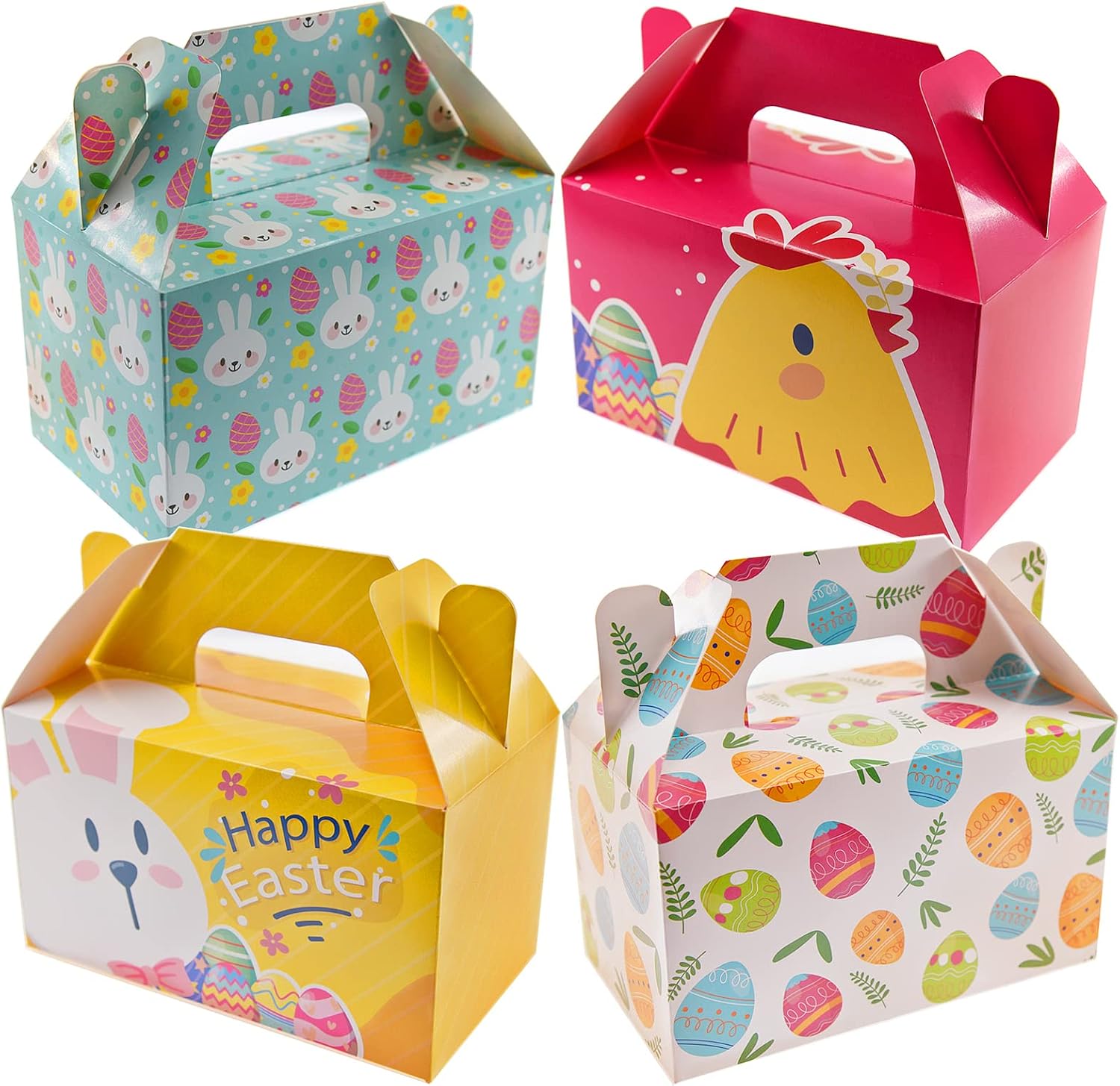 Eavotoy 12 Pack Easter Decorative Gift Treat Boxes - 6.2 x 3.5 x 3.5 inch Egg Bunny Chicken Colorful Bag Paper Box for Easter Basket Stuffers Party Favor Gifts