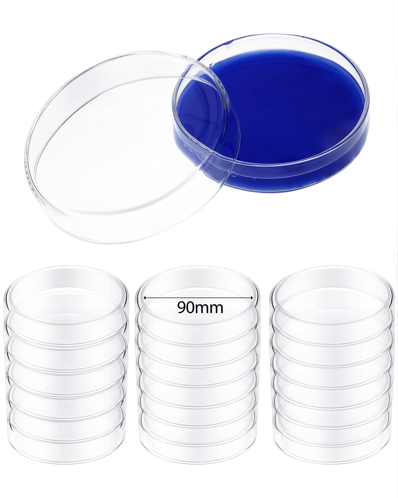 Weewooday 20 Pieces Glass Petri Dishes with Lids Autoclavable High Borosilicate Petri Dishes Lab Supplies for Science Biology Project, Experiments (90 x 20 mm)
