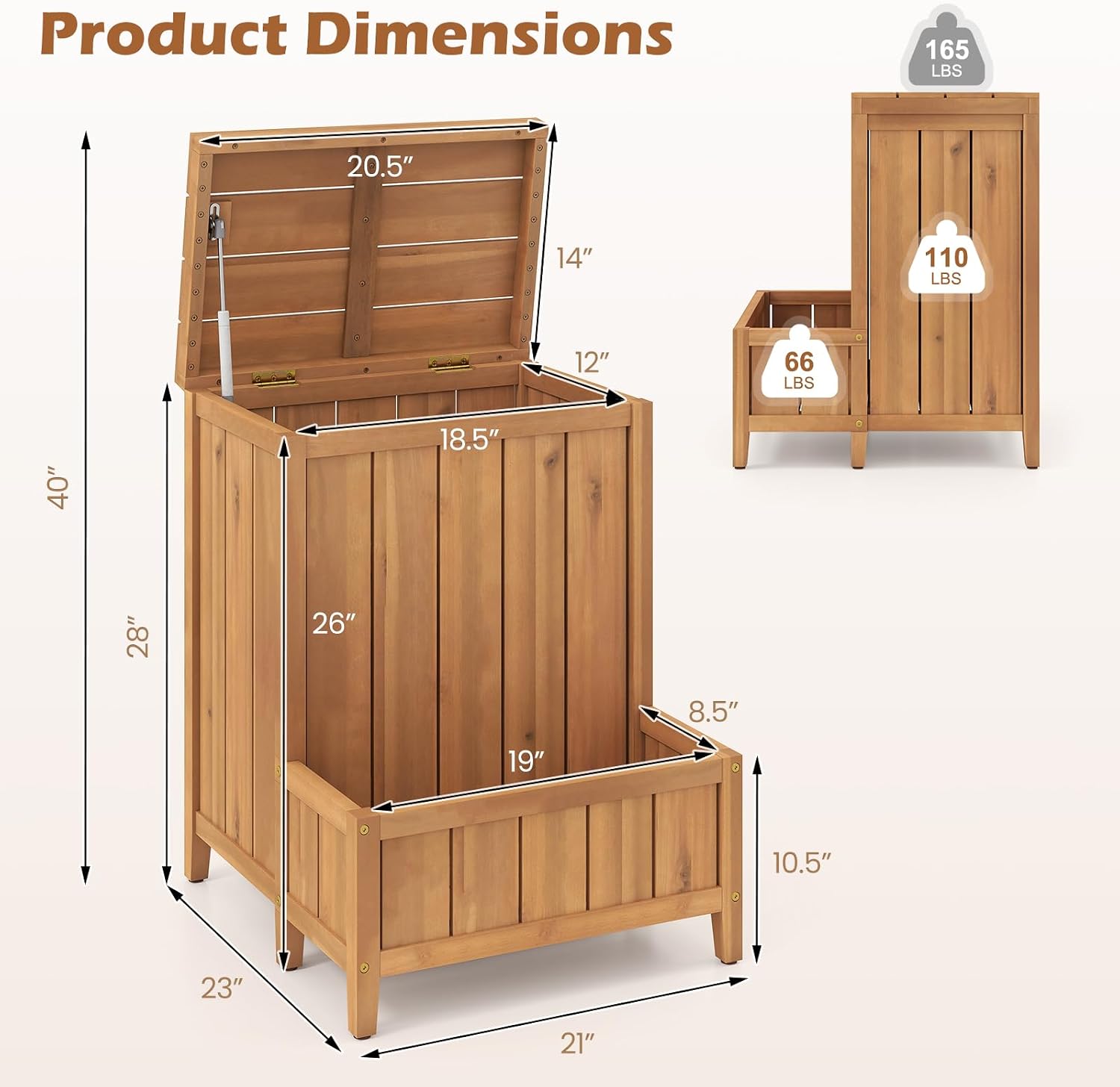 Giantex Outdoor Package Box with Planter, Wooden Storage Box with Lid & Gas Rod, Multifunctional Garden Planter Garden Tool Organizer and Parcel Drop Box for Porch, Patio, Balcony, Pool Accessories