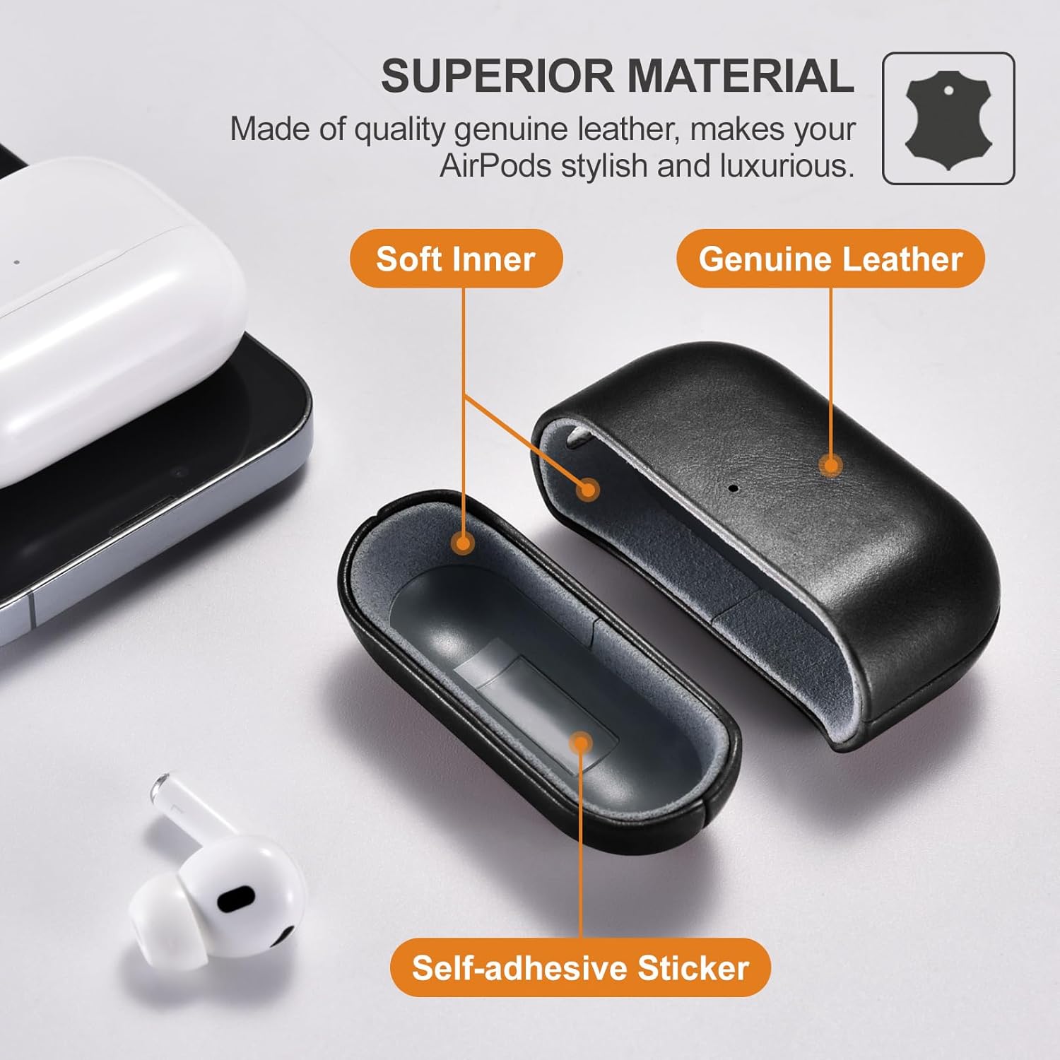 Condition photo showing New/Like New for icarer airpod pro 3 case, 100% geniune leather case, handmade top grade vintage cover, shockproof protective cover support wireless charging, compatible with airpods pro 3 2025 model (black) airpod pro 3 black