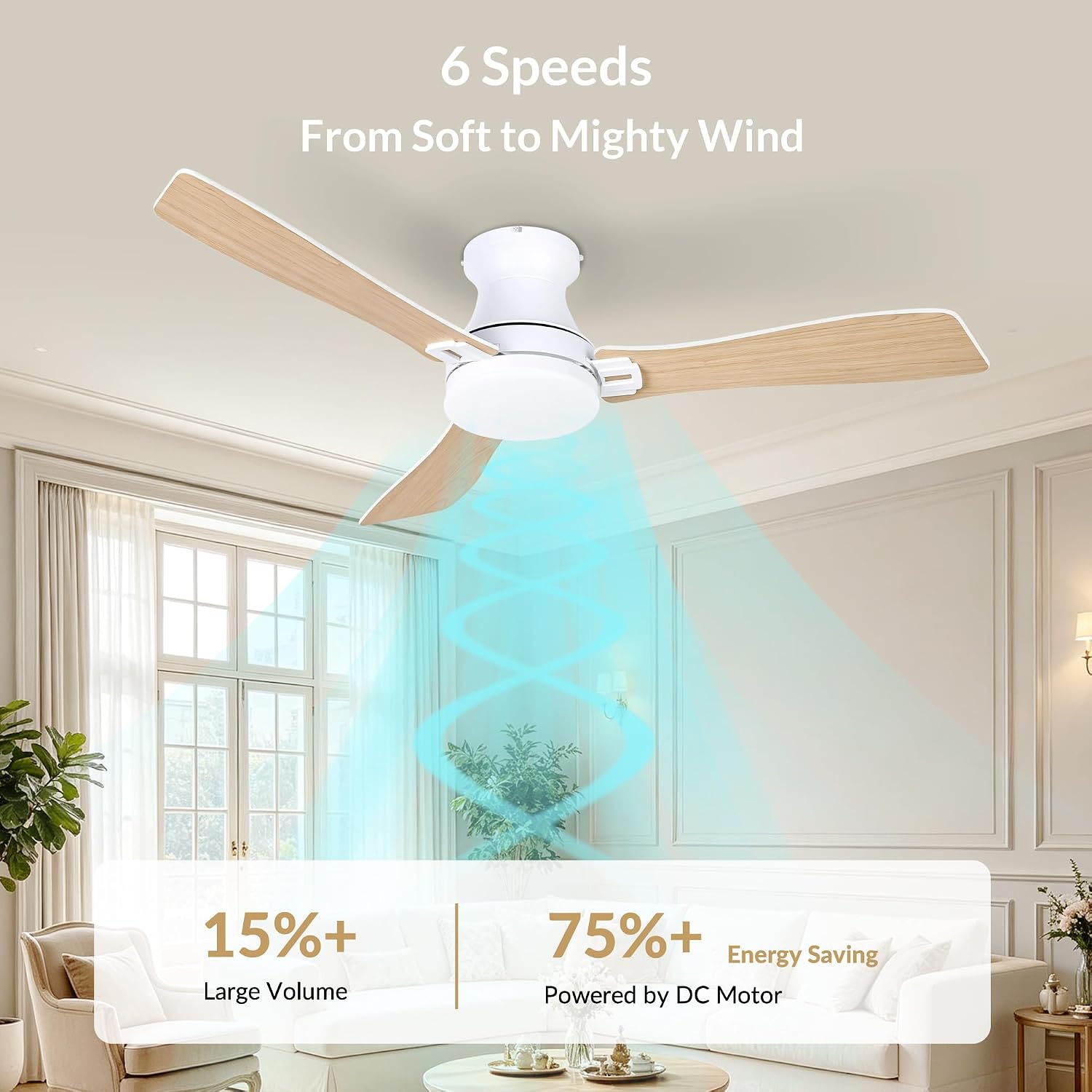 OFANTOP 52 Inch Flush Mount Ceiling Fan with Light & Remote, Quiet DC Motor image 4