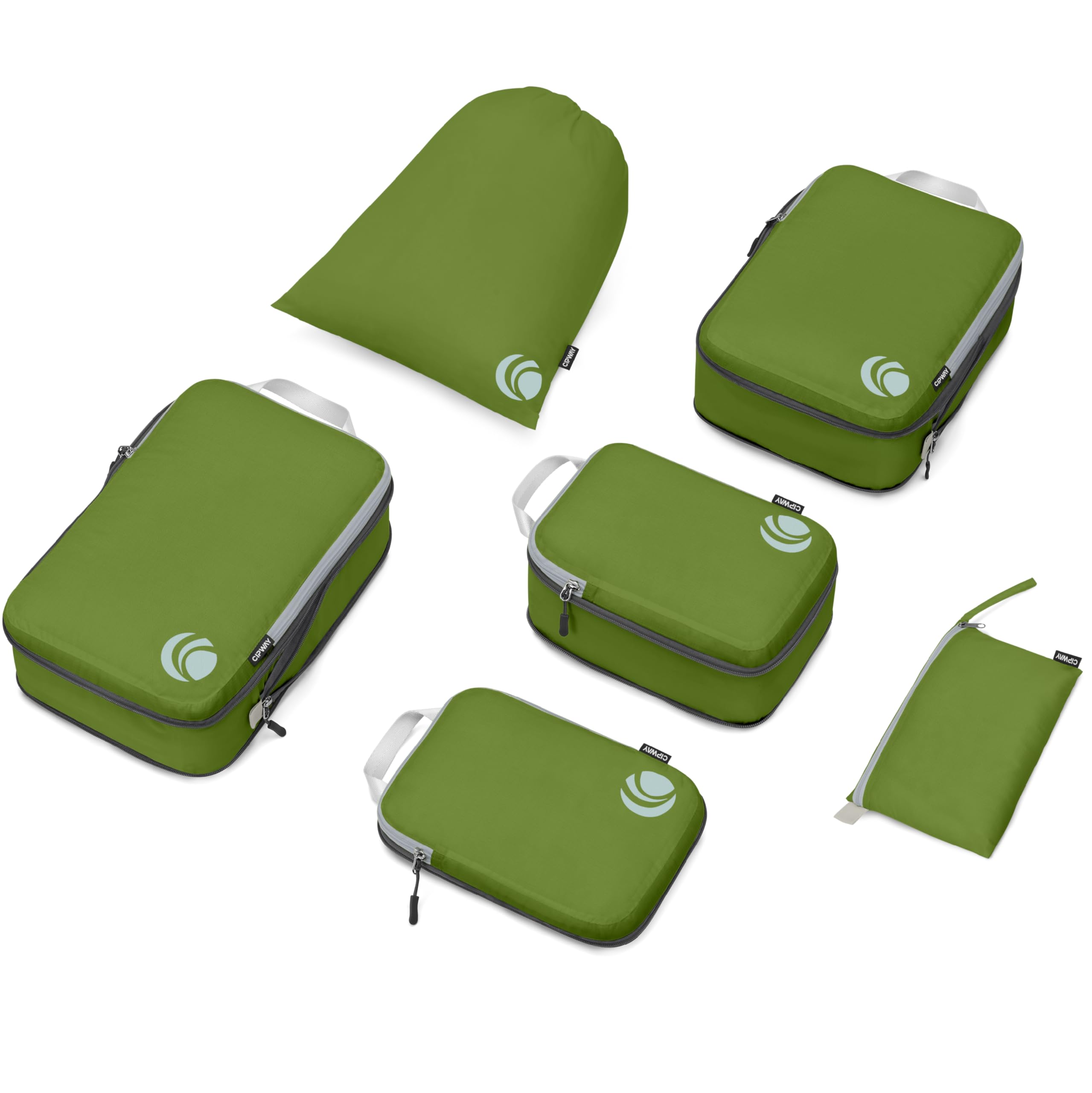 Cipway Compression Packing Cubes Set, Ultralight Expandable Travel Packing Organizers for Carry on Luggage (Green 6pcs)