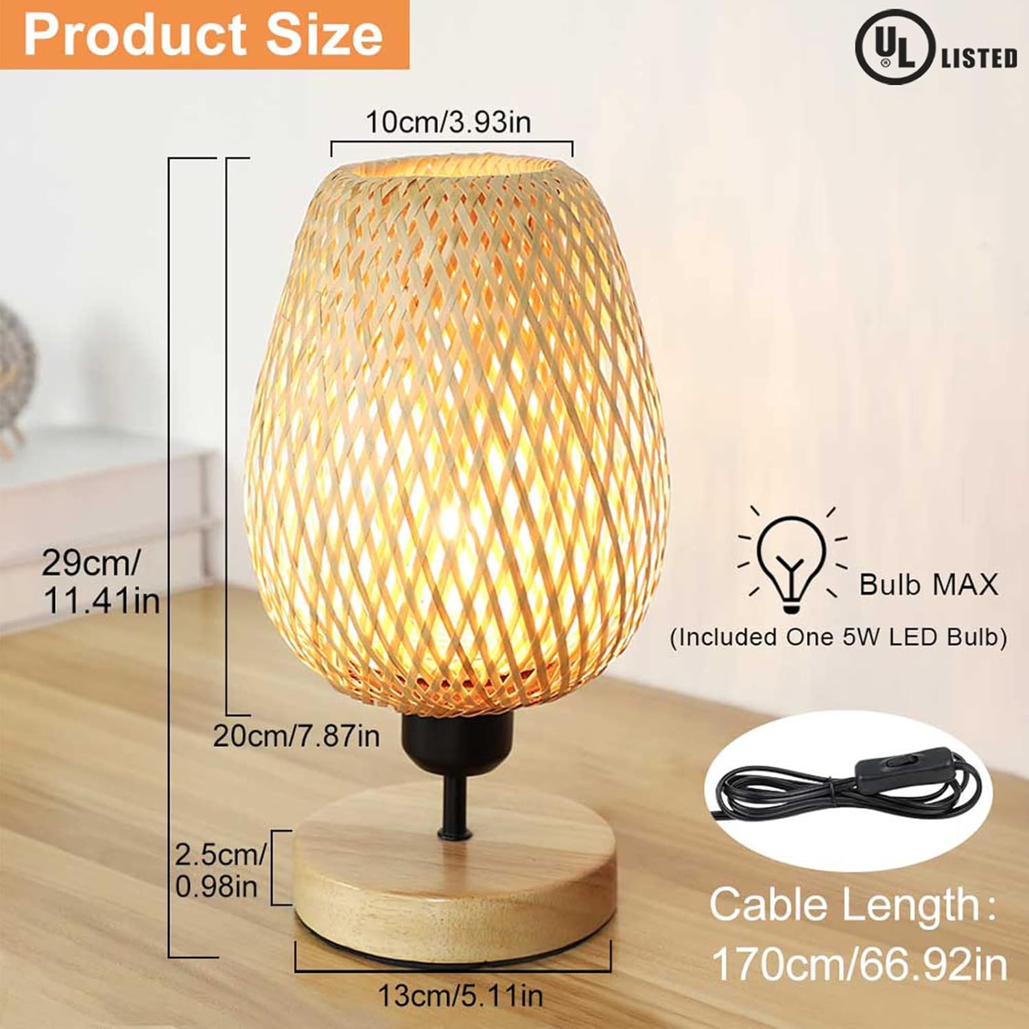 DINGLILIGHTING DLLT Small Desk Lamp Table Lamps Decorative Vintage Wooden Table Lamp with Shade, Rustic Table Night Light with Anti-Slip Pad for Bedroom, Study Room, Cafe, Bookcase, E26 Blub Included