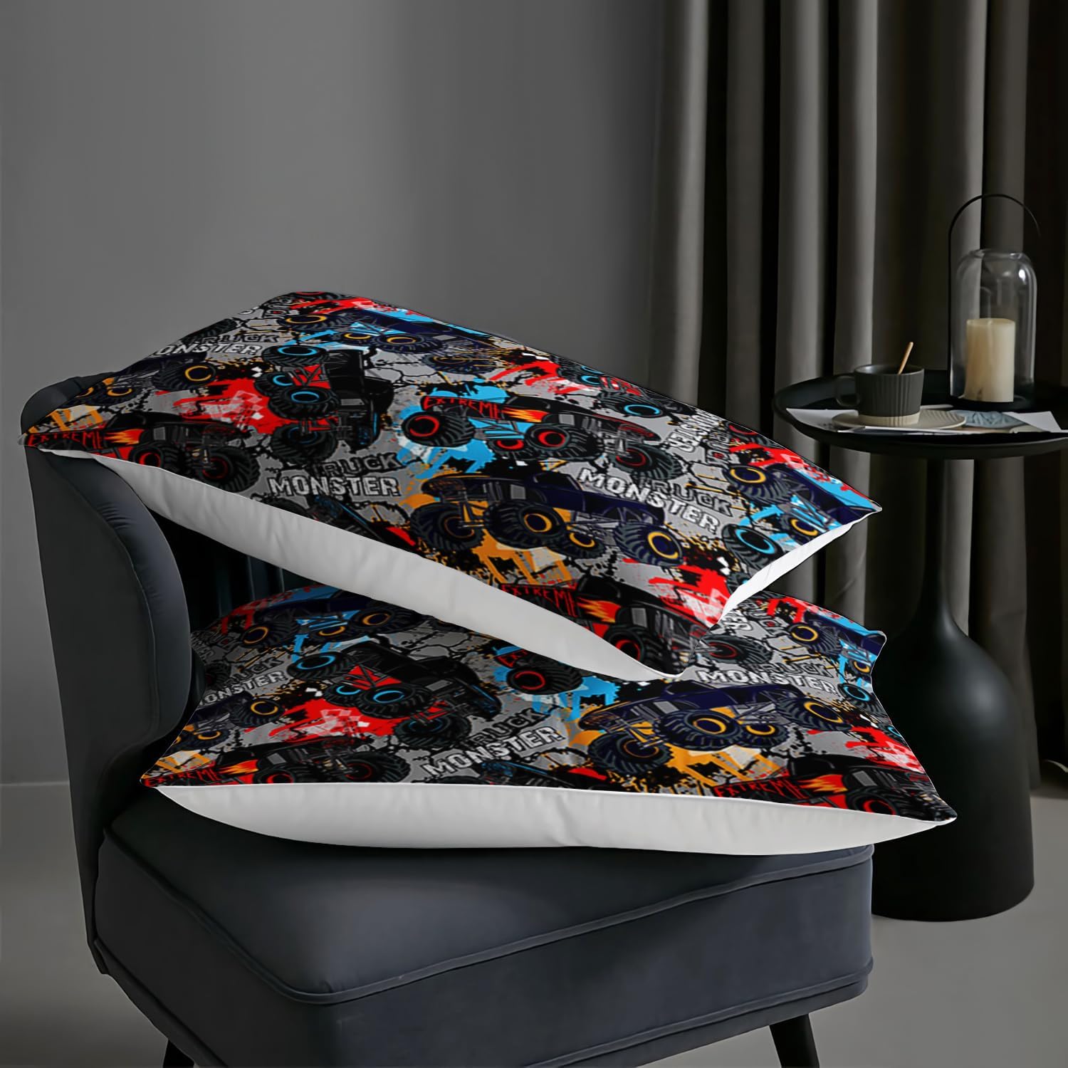 AILONEN Cartoon Monster Trucks Comforter Set Full Size, Colorful Motorcycle Bedding Set for Kids,Boys,Jam Truck Car Printed Duvet Set,3-Piece, 1 Quilt and 2 Pillowcases - Image 6