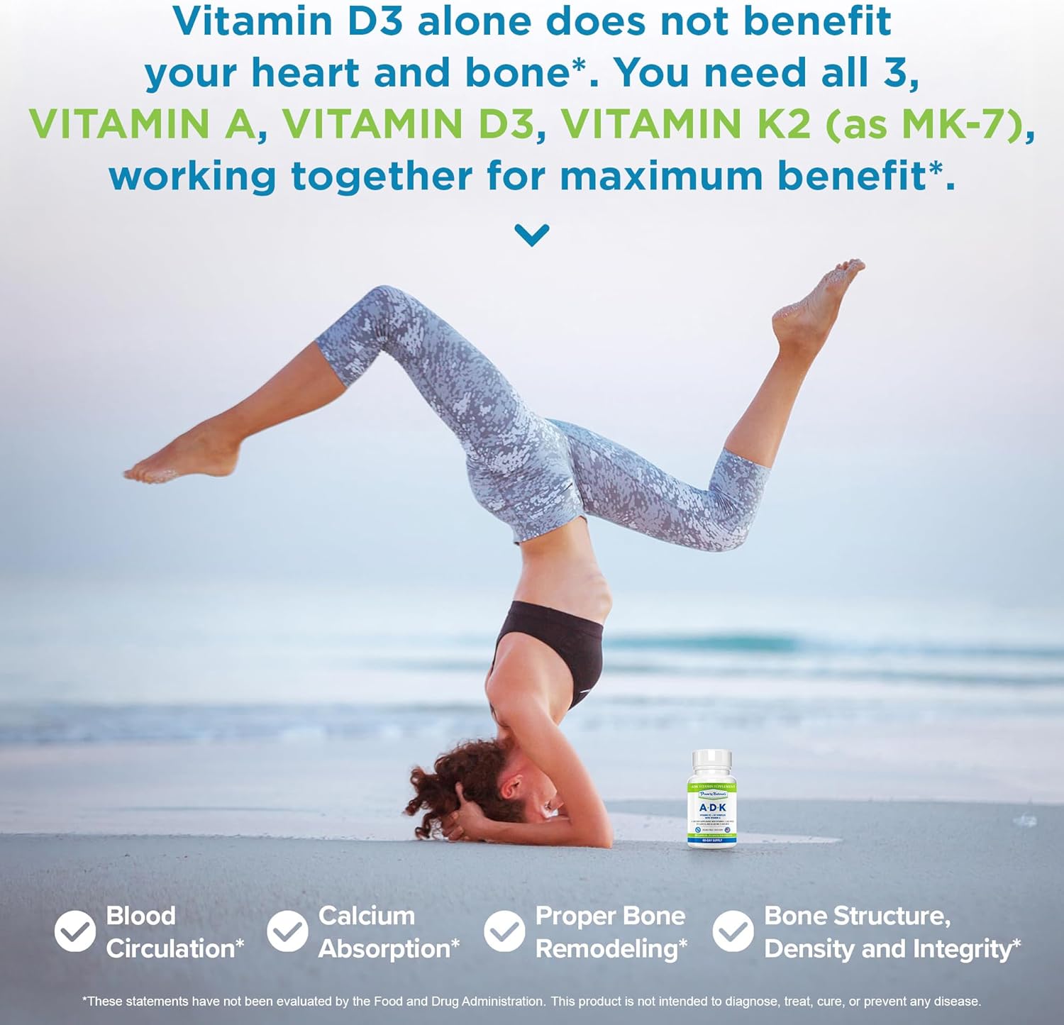 Power By Naturals ADK Vitamin Supplement – Vitamins A, D3 & K2 MK-7 for Bone Health & Calcium Absorption – Gluten-Free, Soy-Free – 120 Capsules, 2-Pack (4-Month Supply)