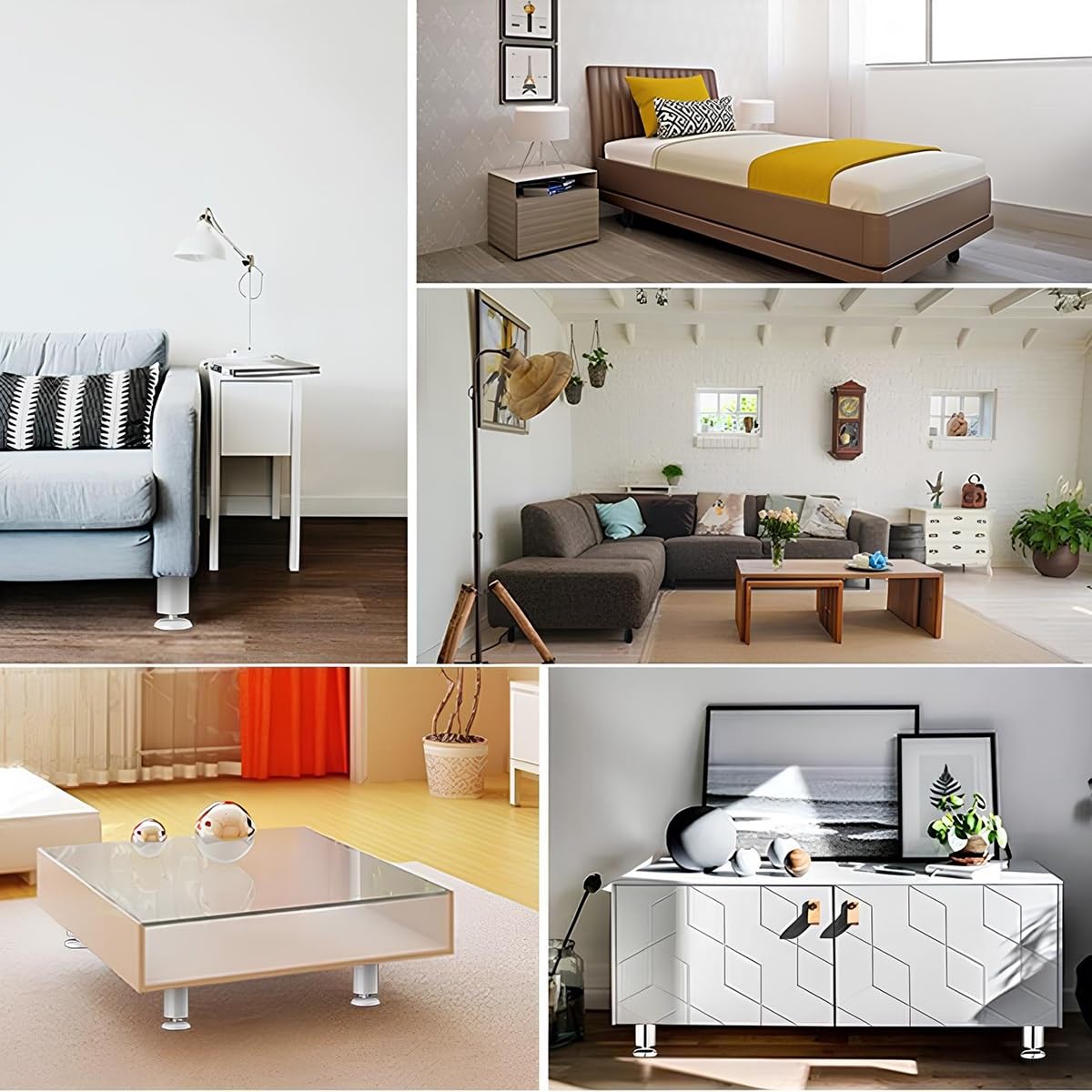 4 Gambe Regolabili per Letto, Piedini per Mobili in Metallo 8–30cm per Struttura Letto/Divano/Armadio/Tavolo/Toeletta, Supporto Pesante Sottopiano(Bianco,30cm/12in)