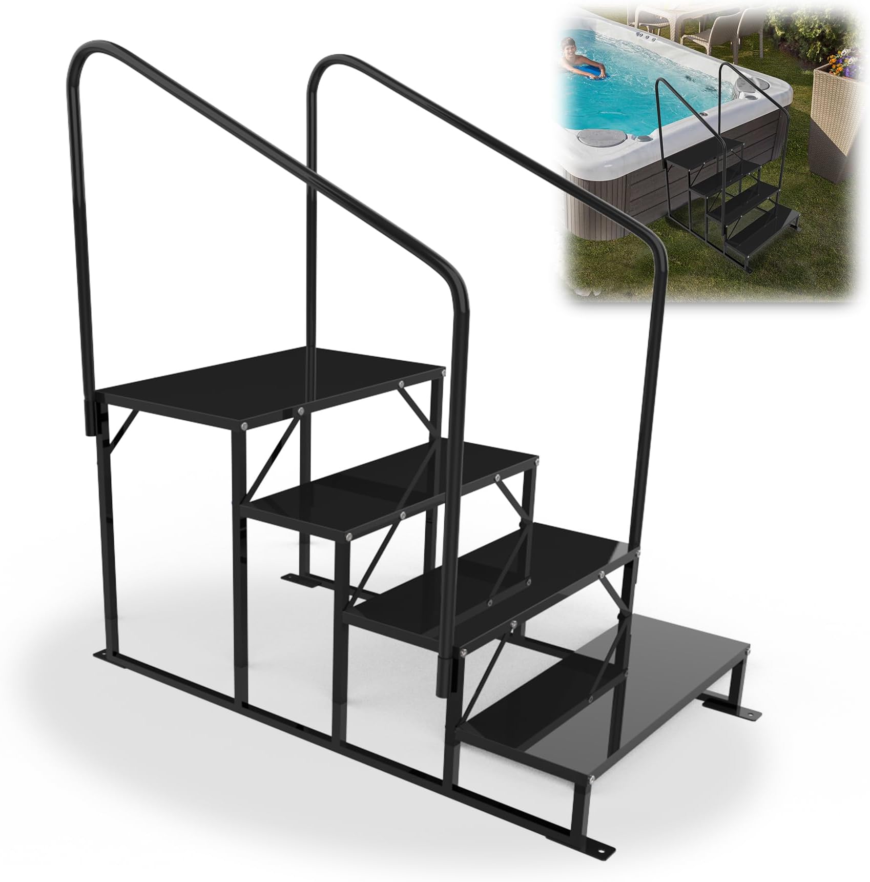 Hot tub Steps & RV Steps with Two handrails, 4 Steps Mobile