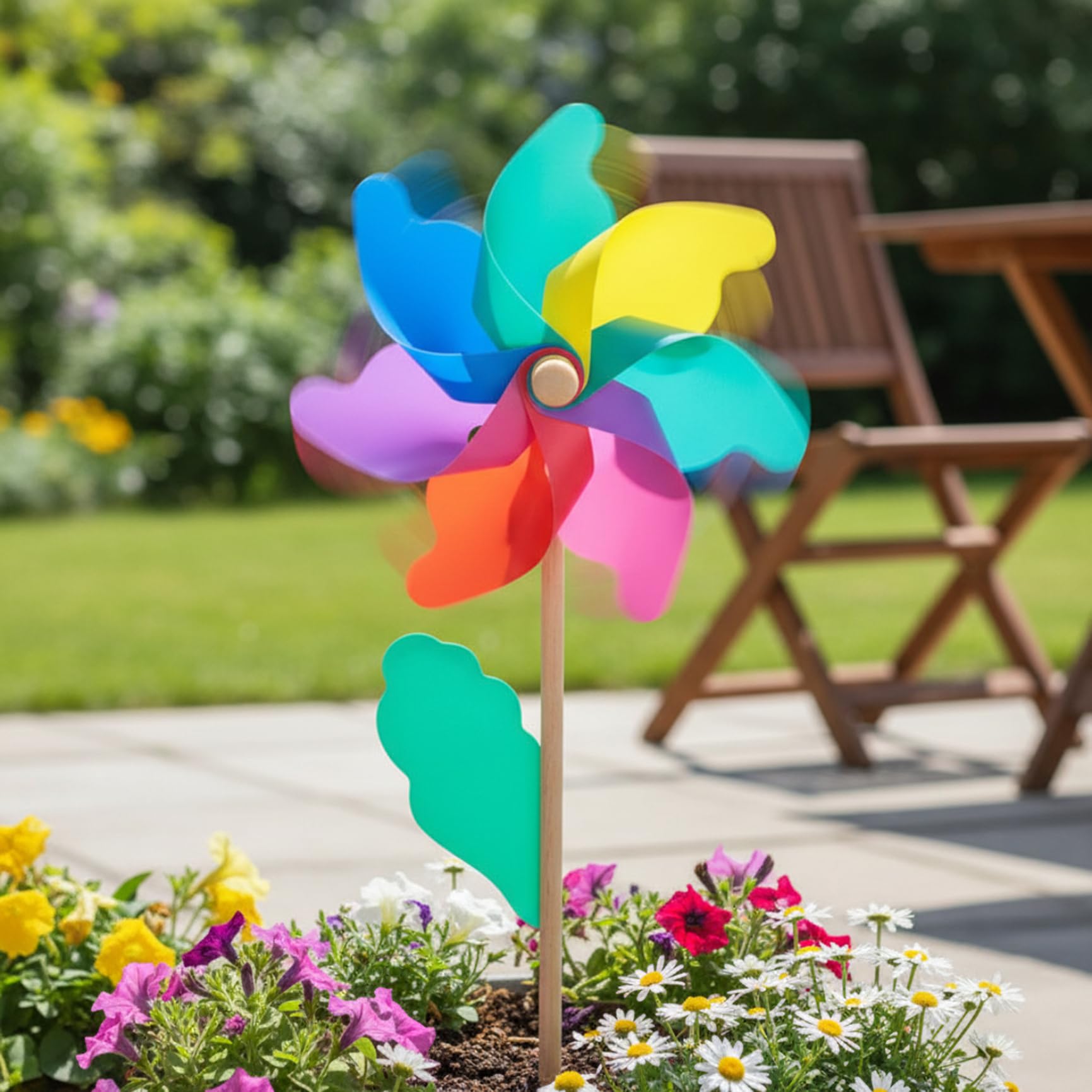 Girandole per bambini 7 pollici colorato plastica mulino a vento con 15.8 pollici palo di legno girandole per cortile giardino all'aperto ..