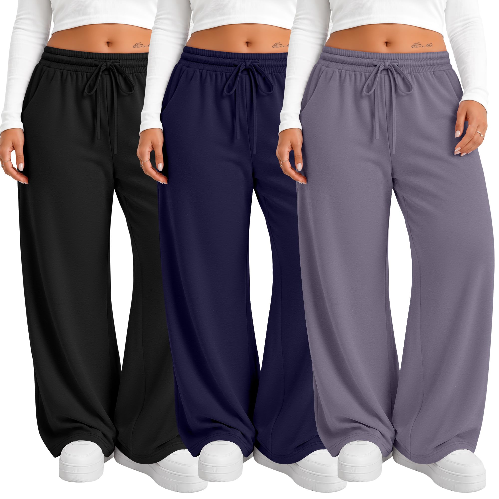 Neer 3 Pack Women's Plus Size Sweatpants Wide Leg Athletic Pants