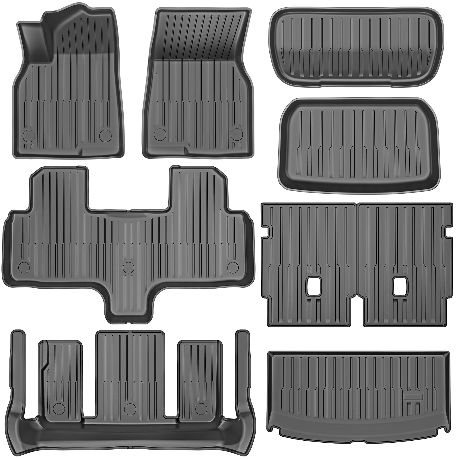Pawtein All Weather Floor Mats Compatible with Tesla Model YL 6 Seater Accessories 2026-2027 9PCS TPE Odorless Floor Mats Set with Cargo Backrest Frunk Trunk Ma