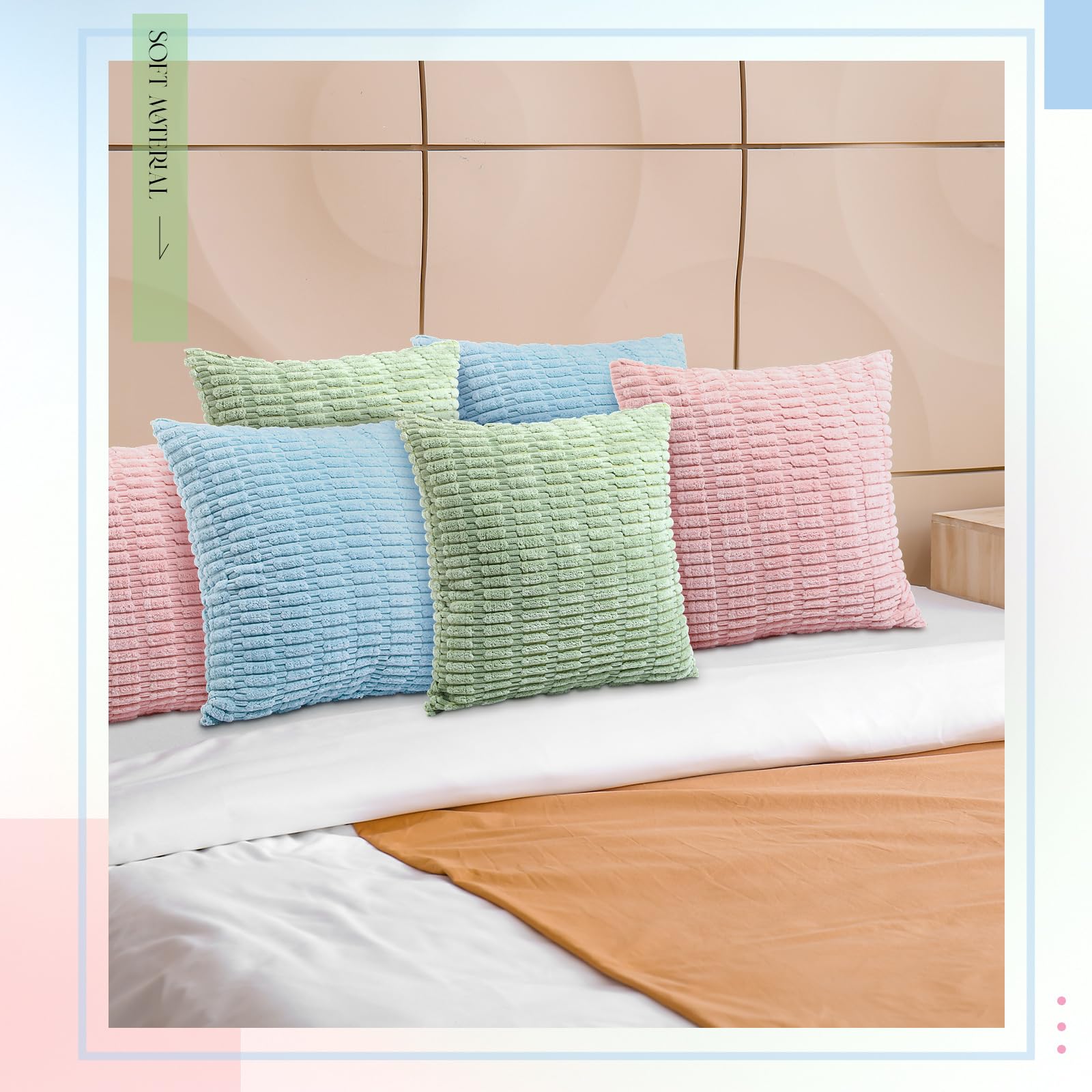Mixweer 6 federe per cuscini pasquali in velluto a coste, 45 x 45 cm, in peluche primaverile, decorative, soffici a righe, per divano, camera da letto, soggiorno, feste (macaron)