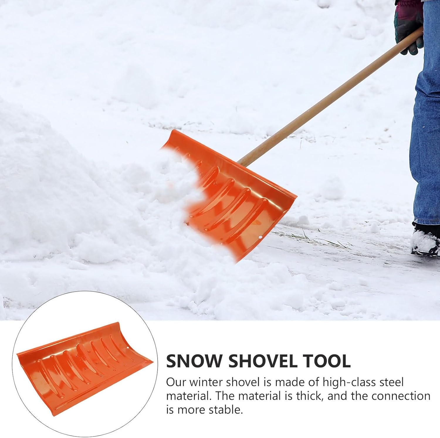 Iron Snow Shovel with Replaceable Manganese Steel Blade, Orange Snow Cleaner for Driveway and Outdoor Ice Removal
