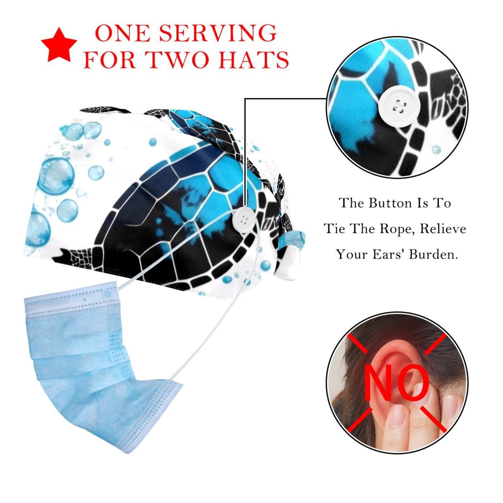 2 Pcs Watercolor Turtles Working Cap with Buttons Sweatband Adjustable Hats Tie Back Hats